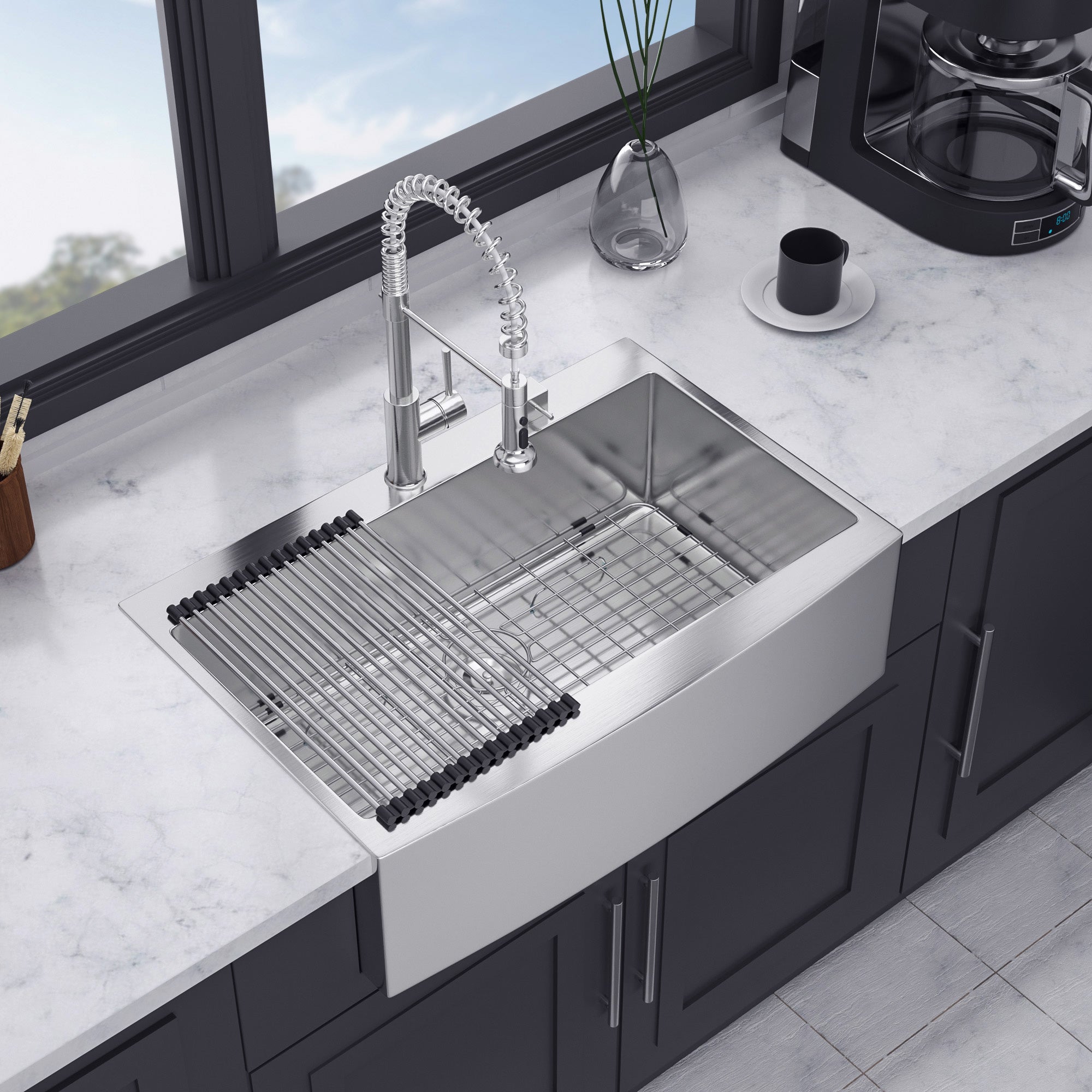 Farmhouse Apron-Front Single Bowl Kitchen Sink, Stainless Steel RX-SS08-3322