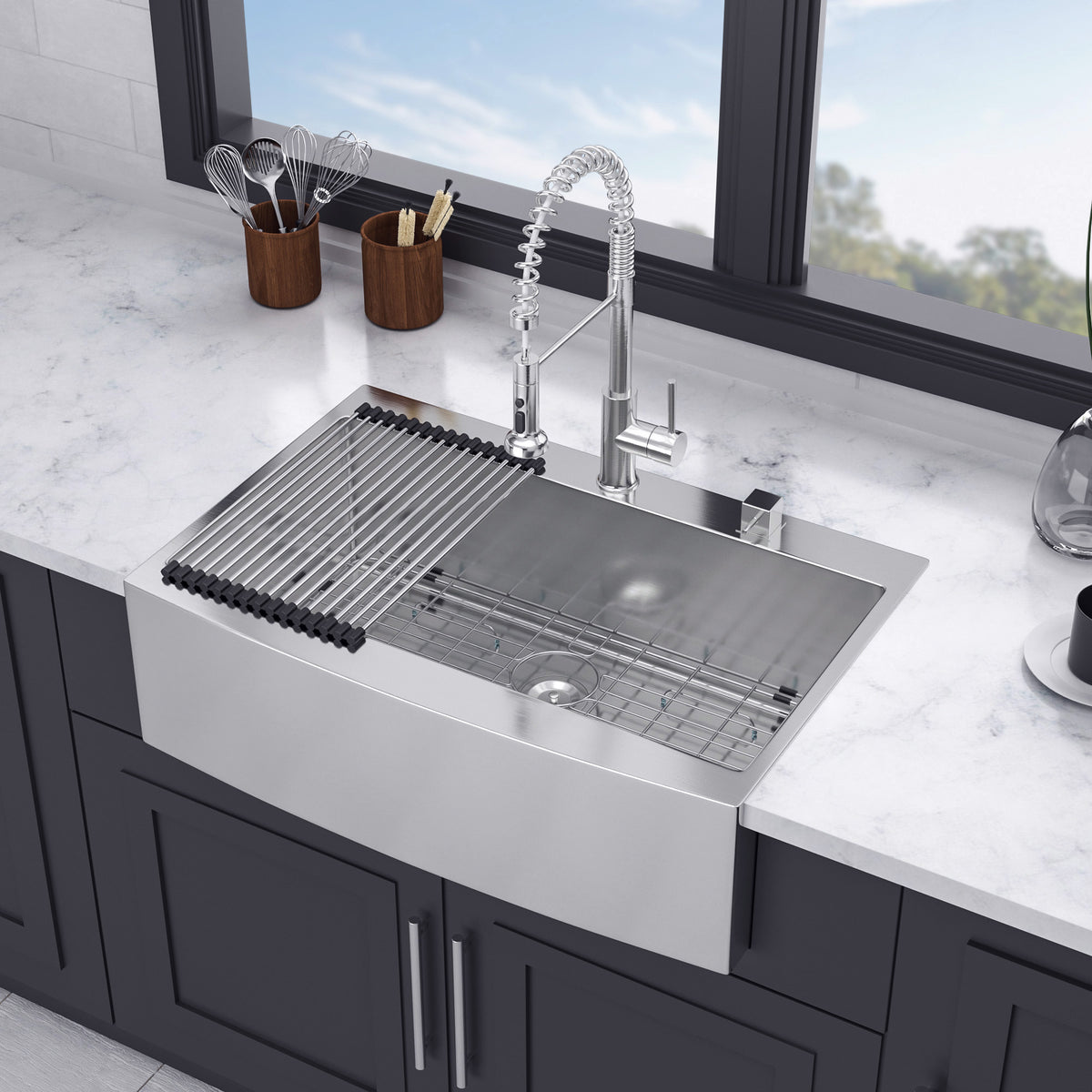 Farmhouse Apron-Front Single Bowl Kitchen Sink, Stainless Steel RX-SS08-3322