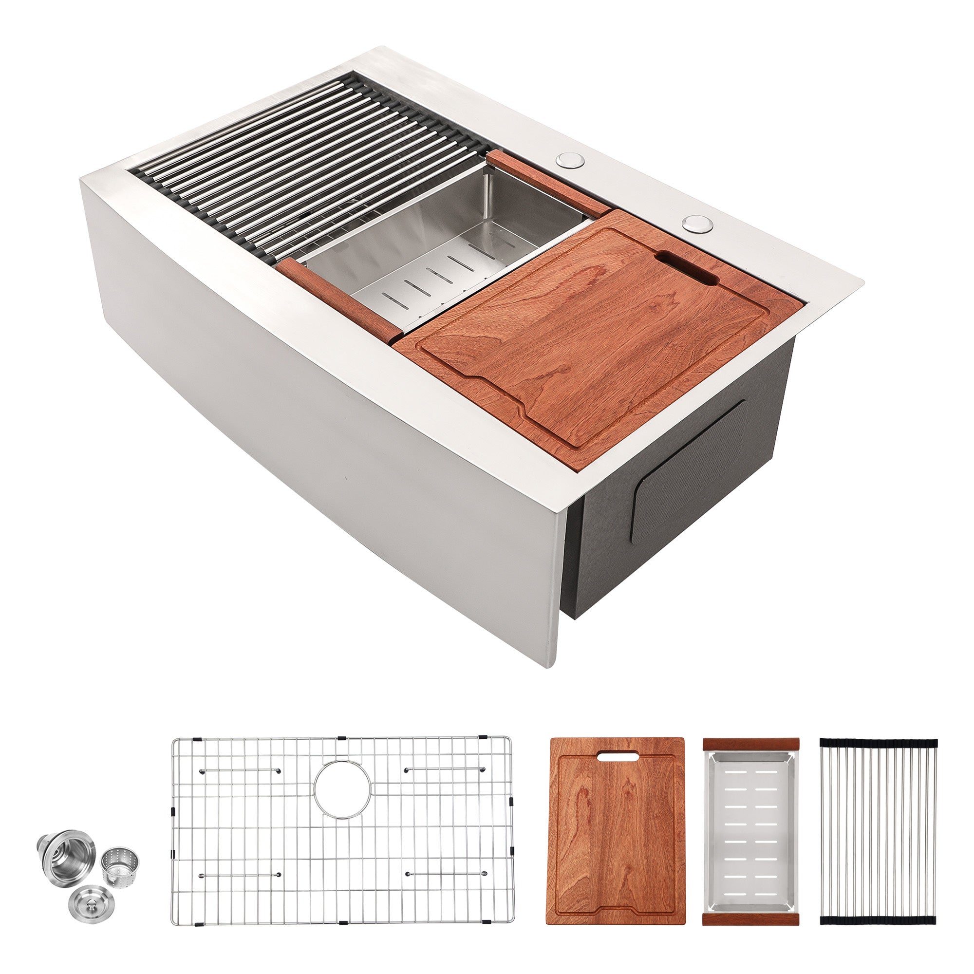 Évier de cuisine simple en acier inoxydable avec tablier Farmhouse et poste de travail RX-SS09