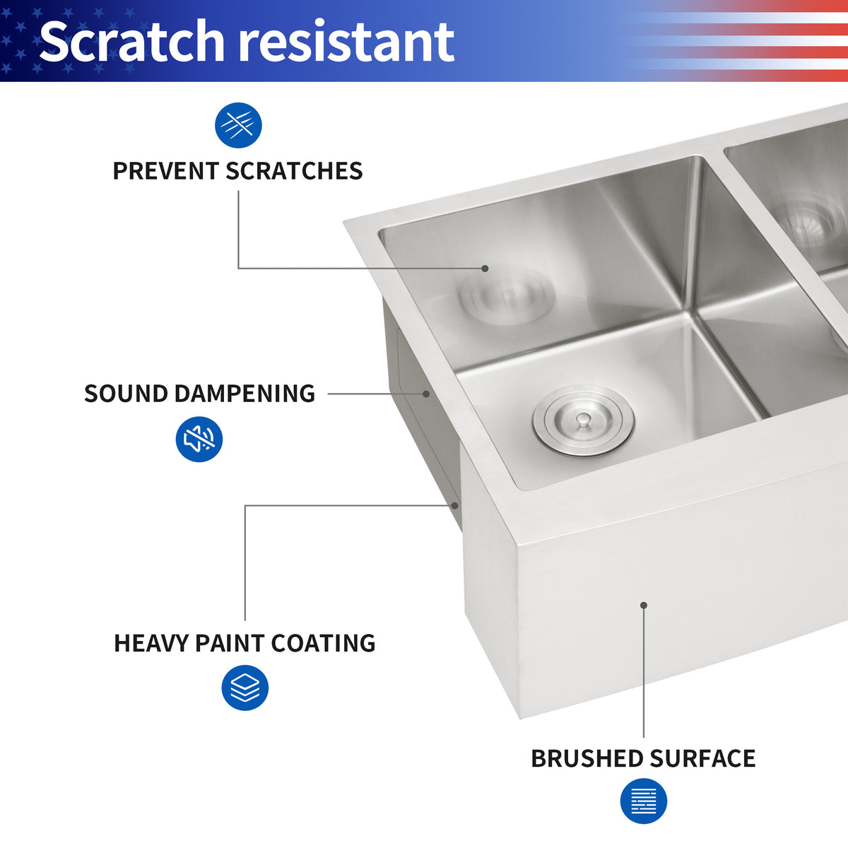 Farmhouse Apron-Front Double Bowl Kitchen Sink, Stainless Steel (SS10)