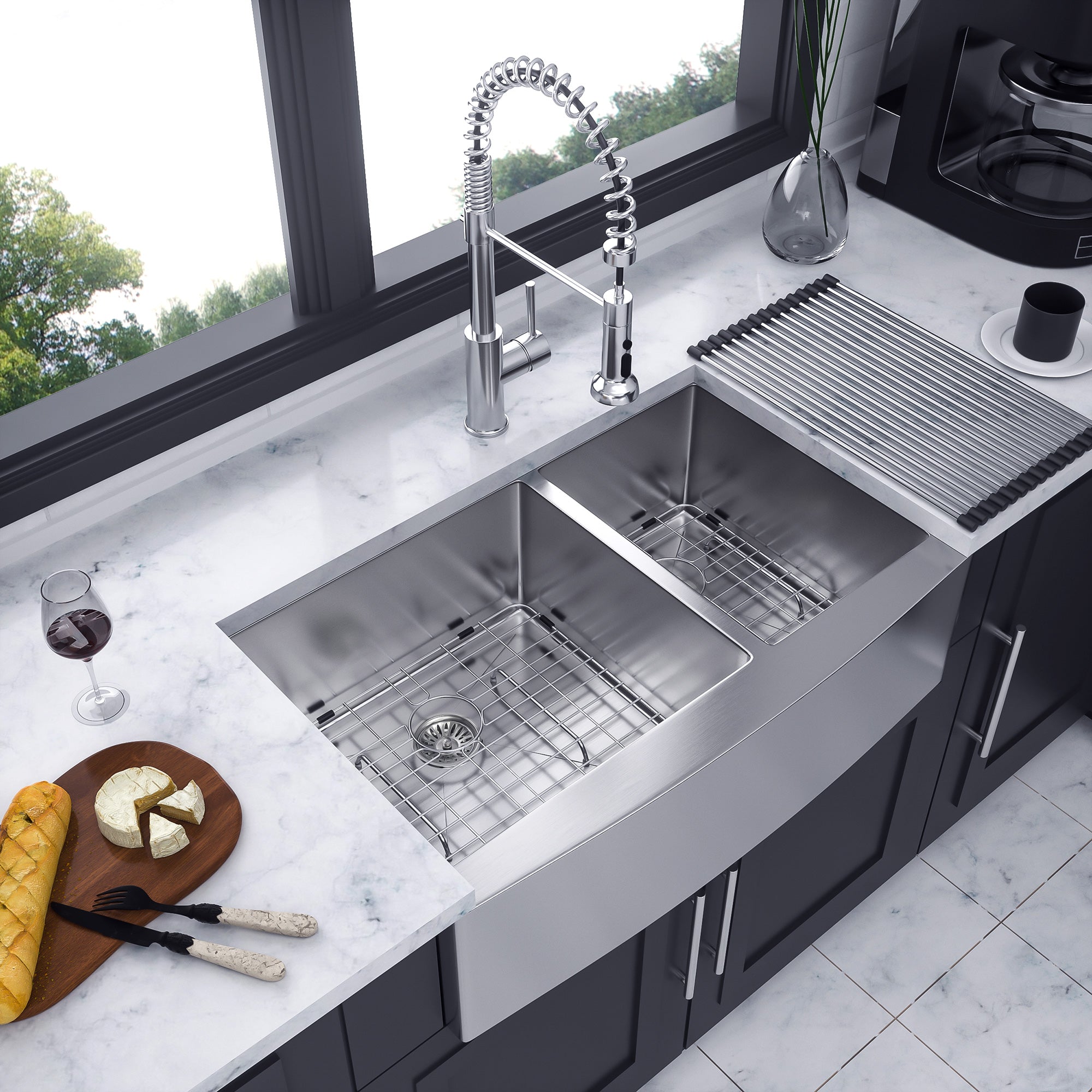 Farmhouse Apron-Front Double Bowl Kitchen Sink, Stainless Steel (SS10)