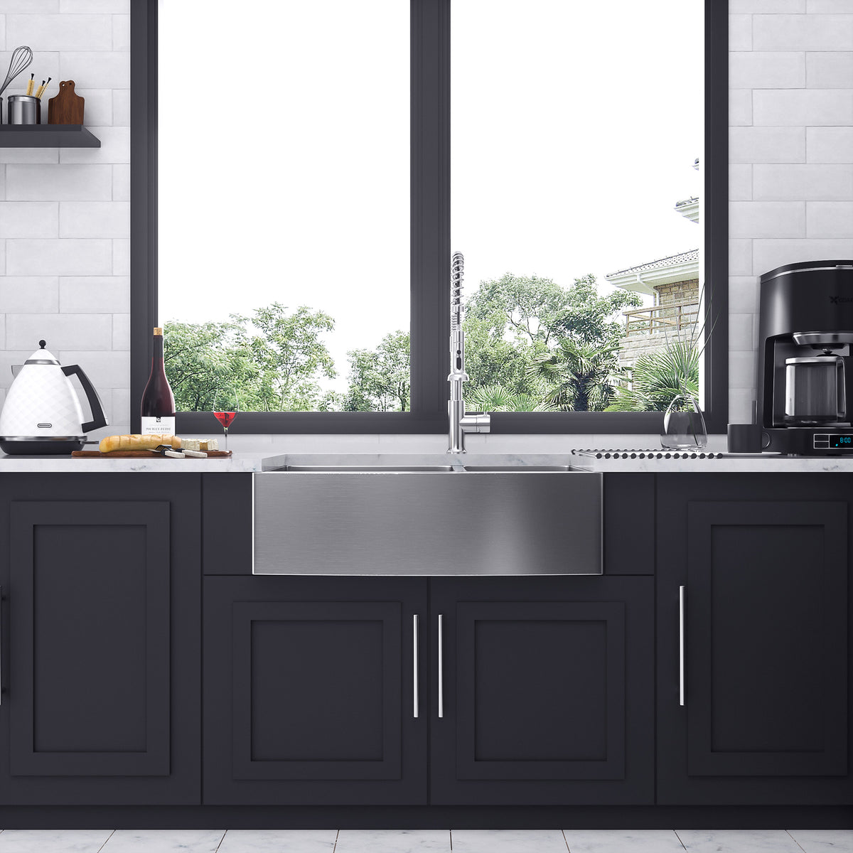 Farmhouse Apron-Front Double Bowl Kitchen Sink, Stainless Steel (SS10)