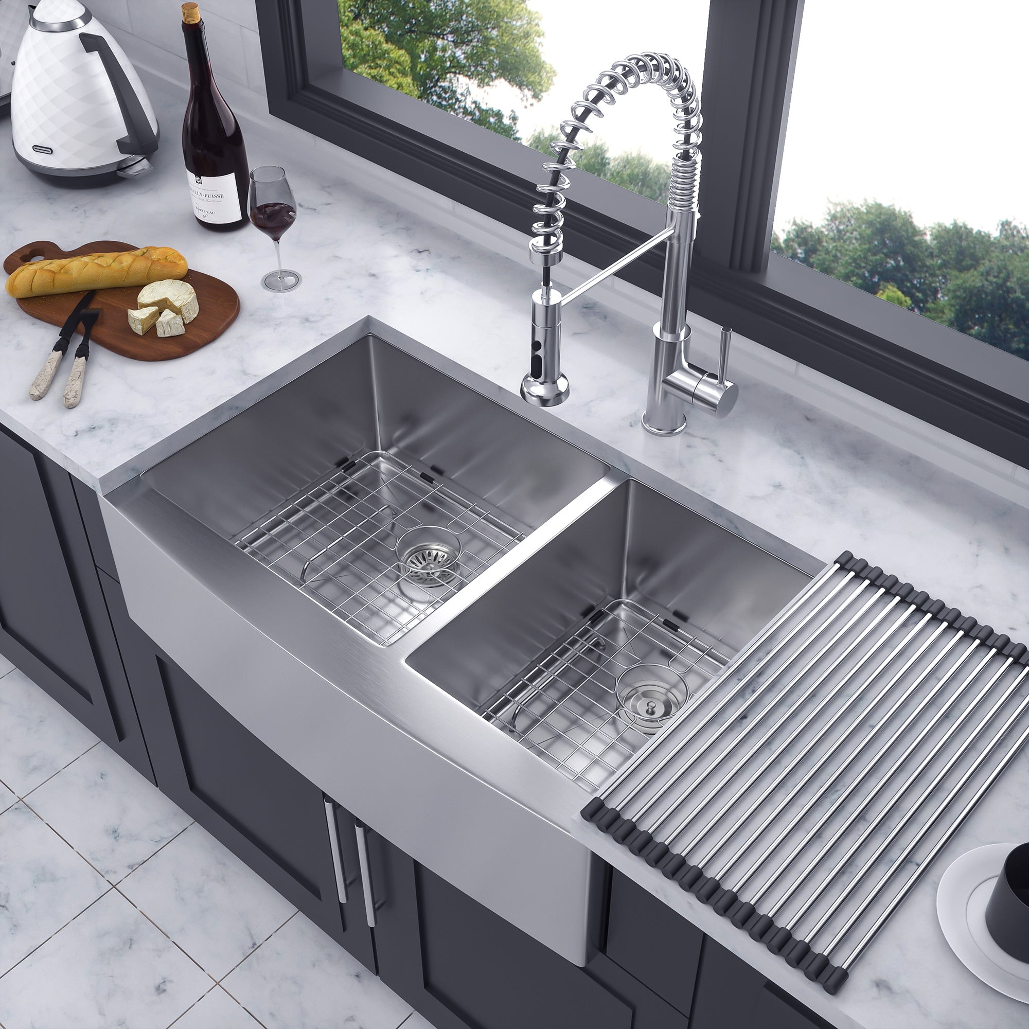 Farmhouse Apron-Front Double Bowl Kitchen Sink, Stainless Steel (SS10)