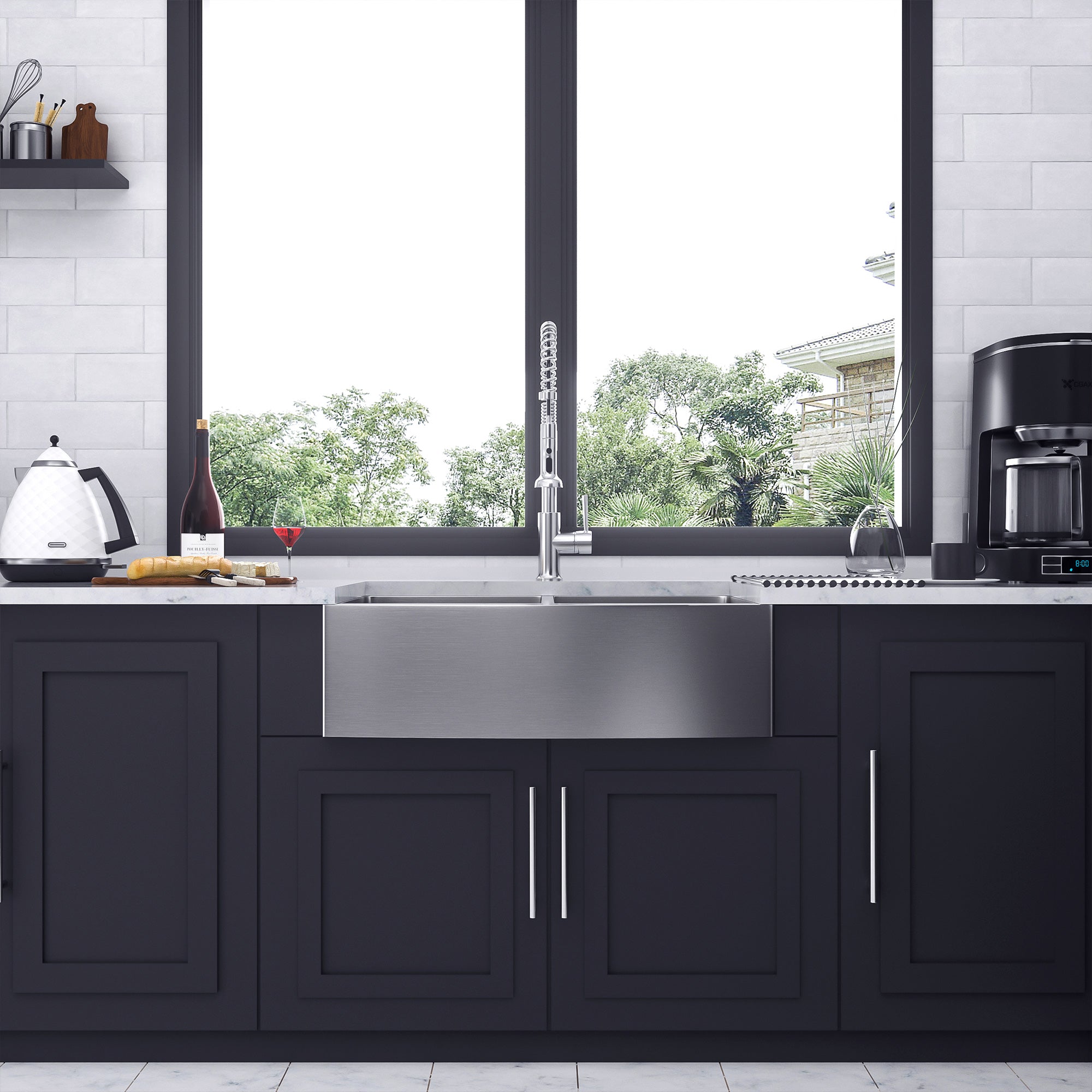 Farmhouse Apron-Front Double Bowl Kitchen Sink, Stainless Steel (SS10)