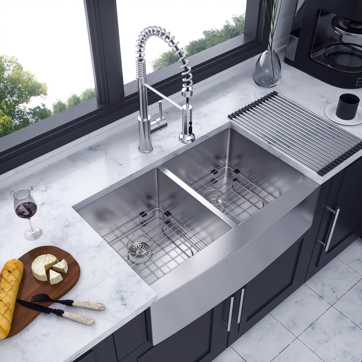 Farmhouse Apron-Front Double Bowl Kitchen Sink, Stainless Steel (SS10)