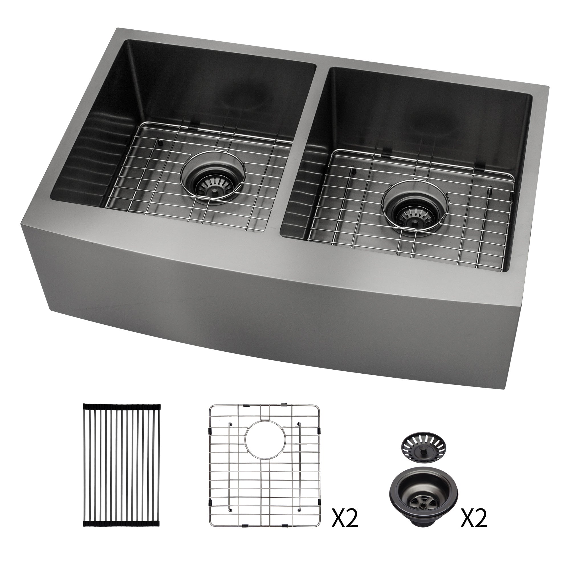 Farmhouse Apron-Front Double Bowl Kitchen Sink, Matte Black