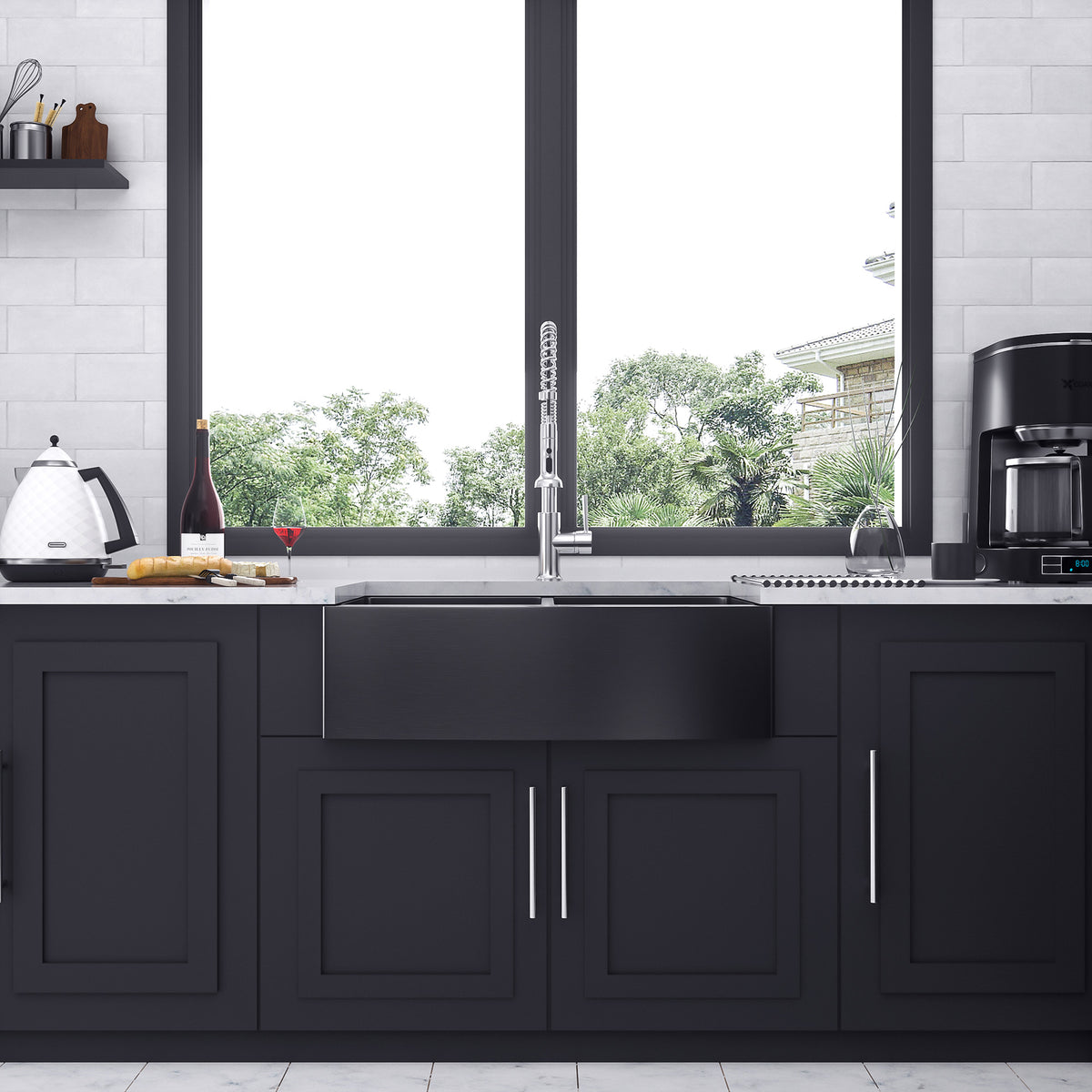 Farmhouse Apron-Front Double Bowl Kitchen Sink, Matte Black