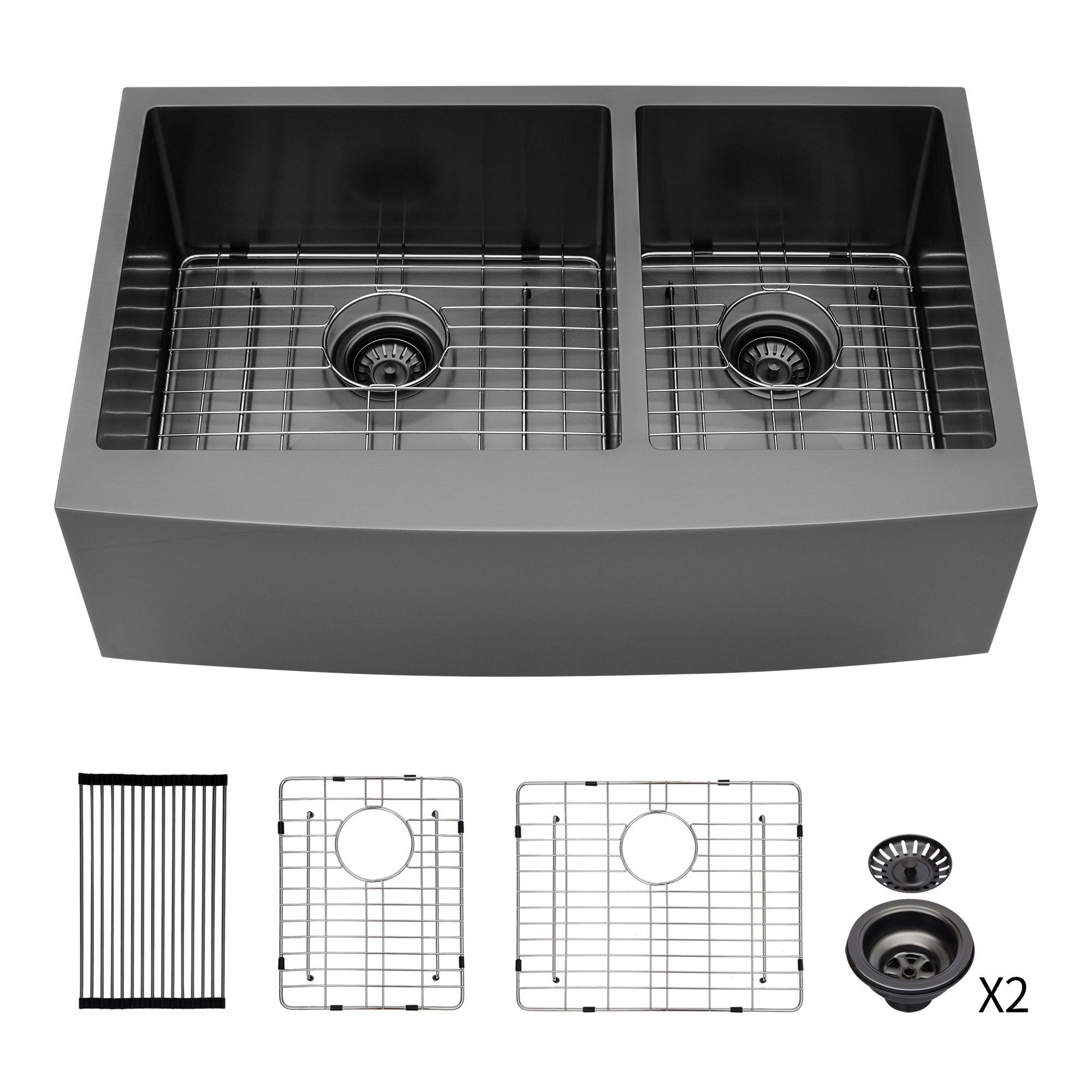 Farmhouse Apron Double Bowl Stainless Steel Kitchen Sink in Matte Black RX-SS11