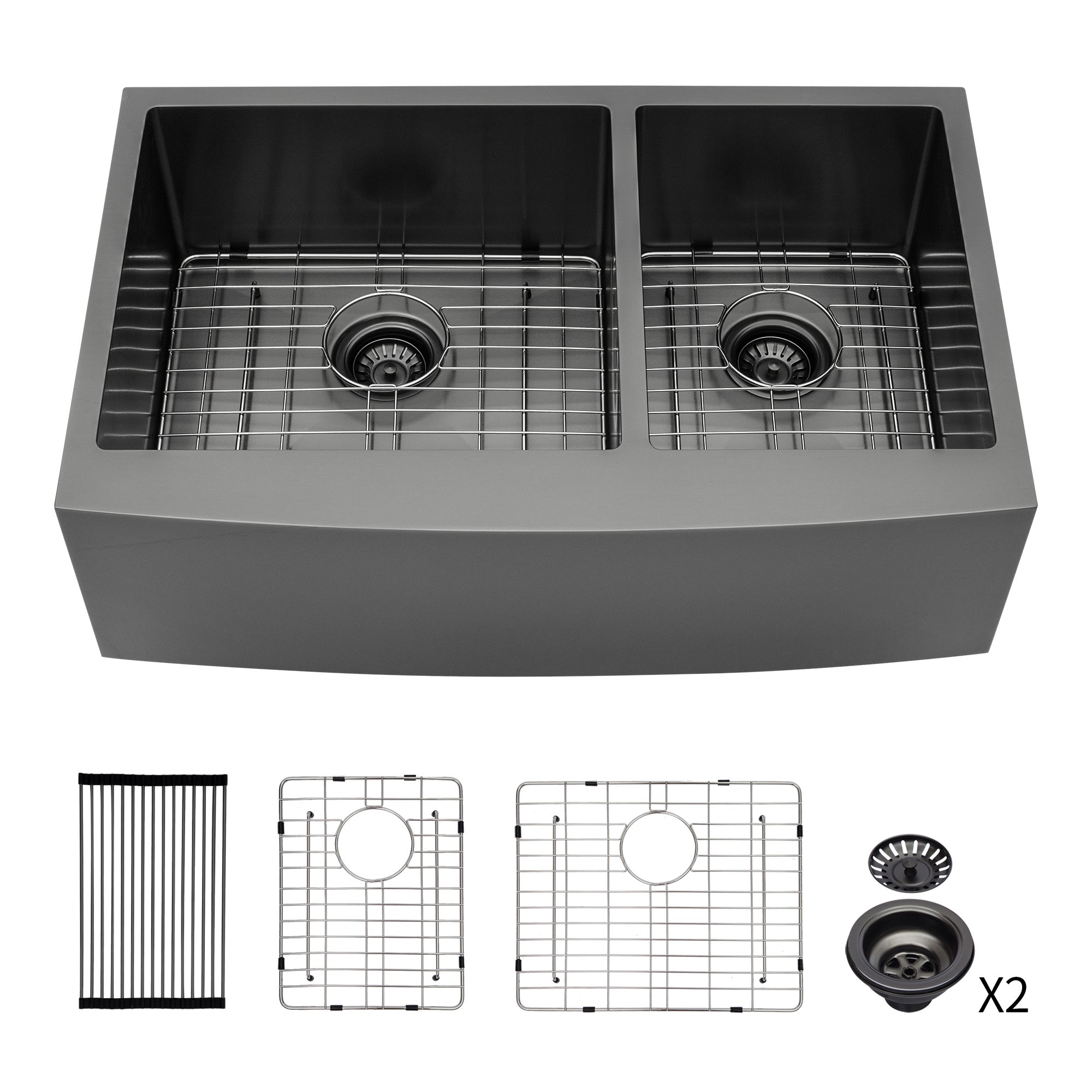Farmhouse Apron-Front Double Bowl Kitchen Sink, Matte Black