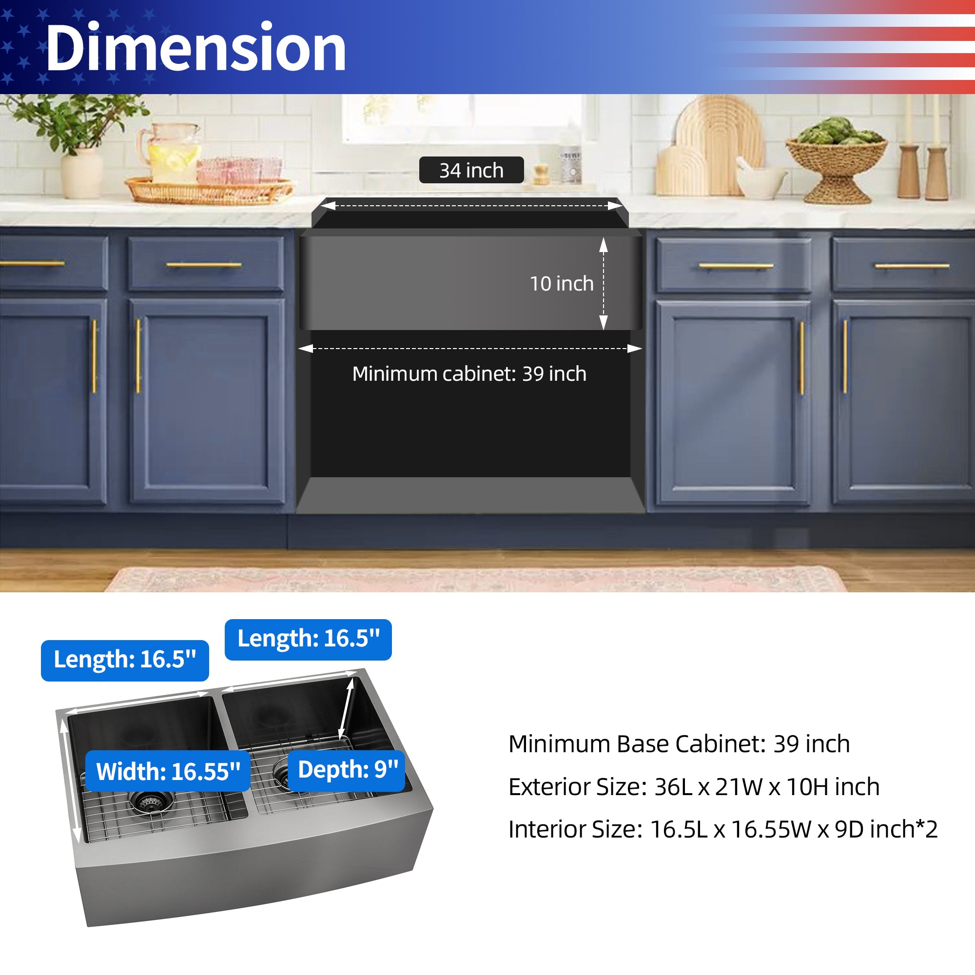 Farmhouse Apron Double Bowl Stainless Steel Kitchen Sink in Matte Black RX-SS11