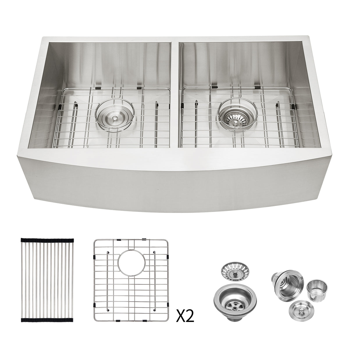 RAINLEX Farmhouse Apron-Front Double Bowl Kitchen Sink in Stainless Steel (SS12)