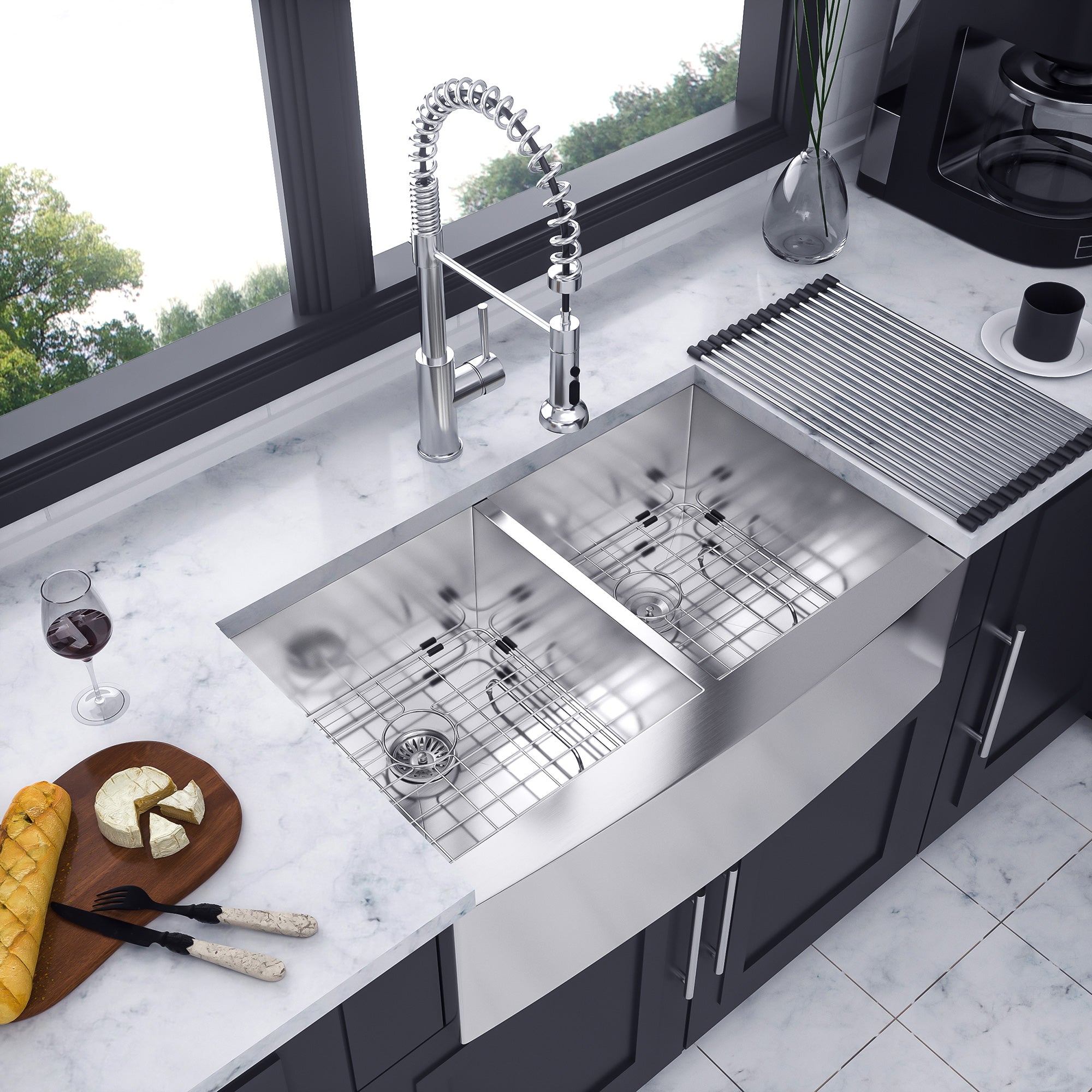 Farmhouse Apron-Front Double Bowl Kitchen Sink, Stainless Steel (SS12)