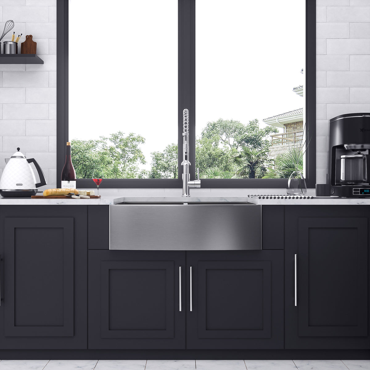 RAINLEX Farmhouse Apron-Front Double Bowl Kitchen Sink in Stainless Steel (SS12)