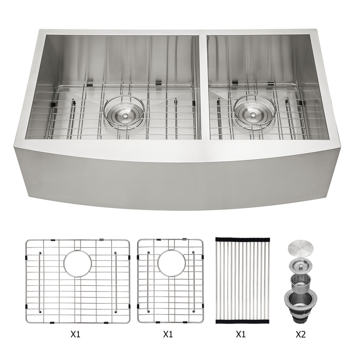 RAINLEX Farmhouse Apron-Front Double Bowl Kitchen Sink in Stainless Steel (SS12)