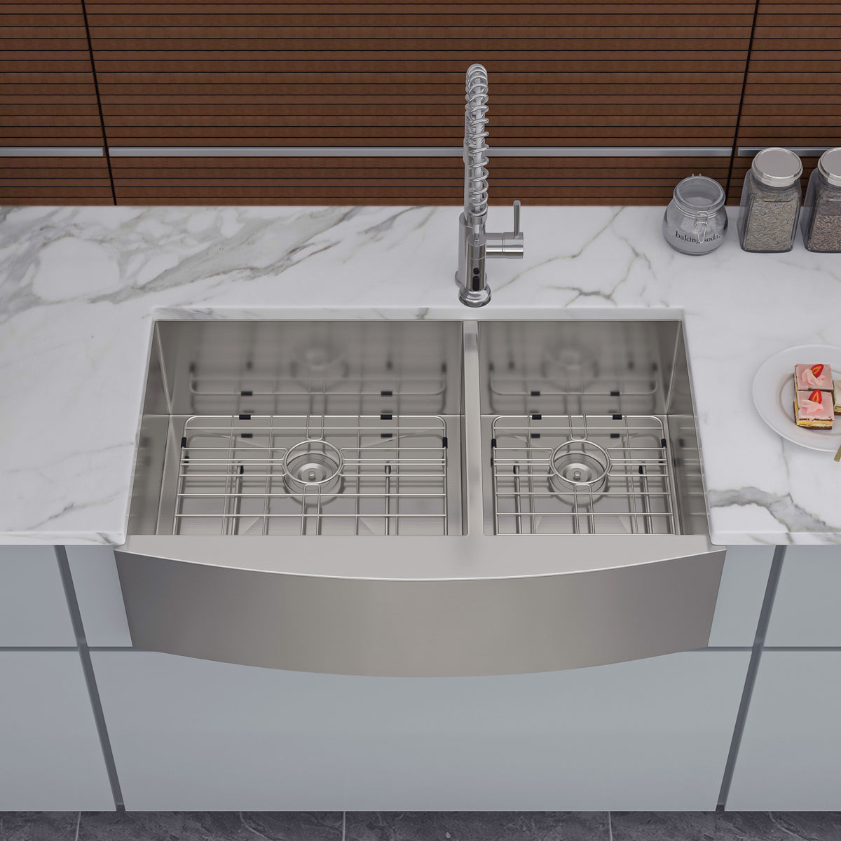 RAINLEX Farmhouse Apron-Front Double Bowl Kitchen Sink in Stainless Steel (SS12)