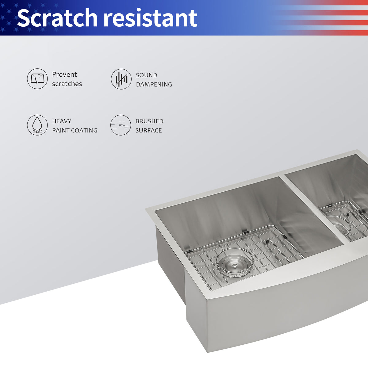 RAINLEX Farmhouse Apron-Front Double Bowl Kitchen Sink in Stainless Steel (SS12)