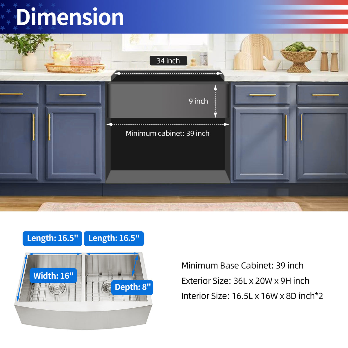 RAINLEX Farmhouse Apron-Front Double Bowl Kitchen Sink in Stainless Steel (SS12)