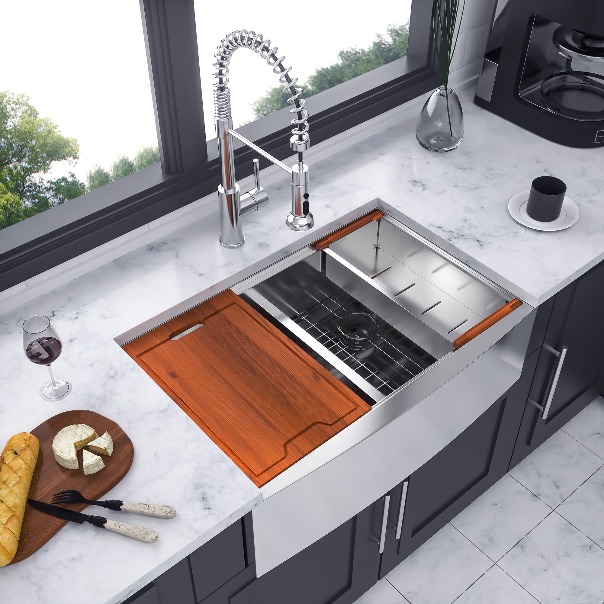 Farmhouse Apron-Front Double Bowl Workstation Sink, Stainless Steel