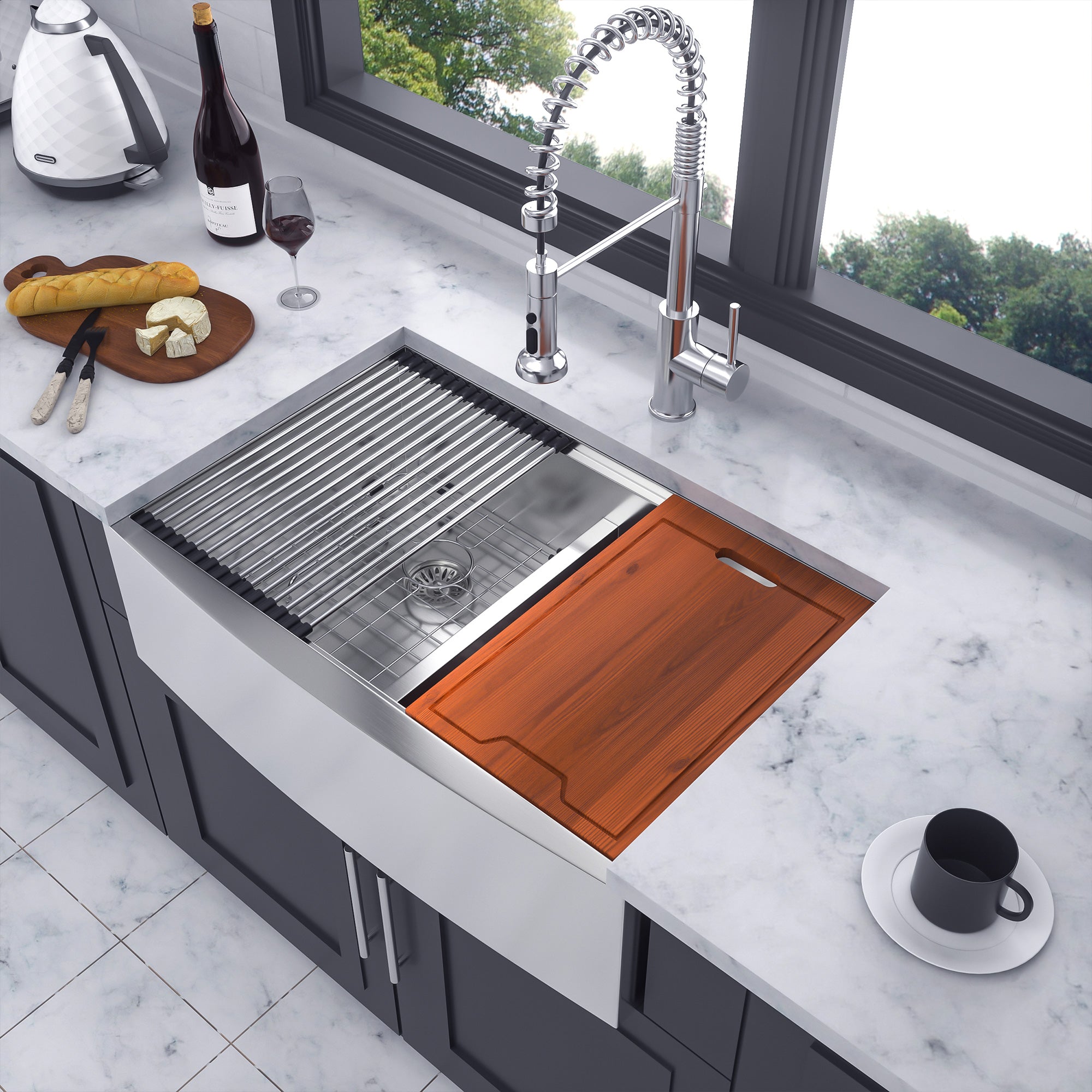 Farmhouse Apron-Front Double Bowl Workstation Sink, Stainless Steel