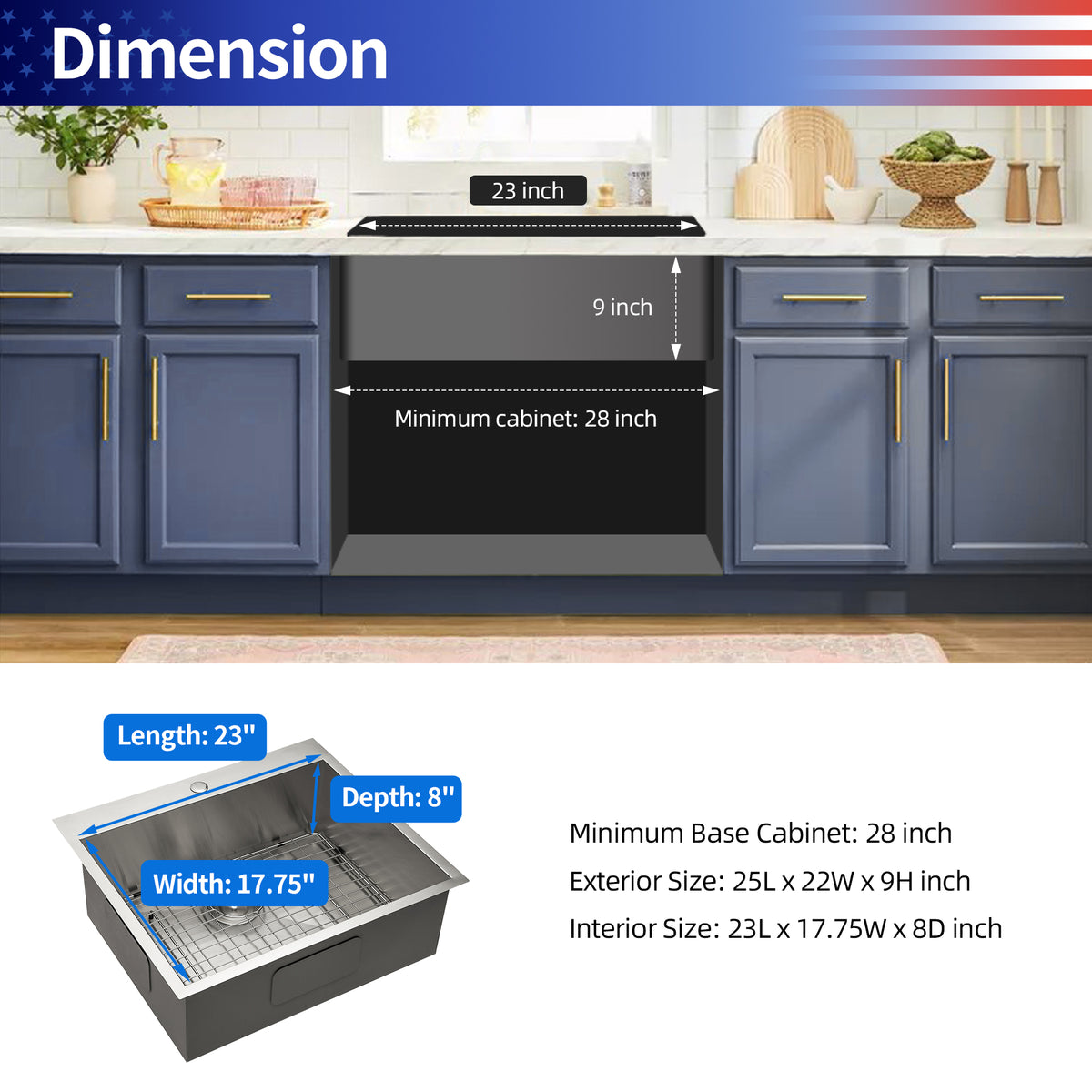 Drop-In Single Bowl Kitchen Sink, Stainless Steel (SS14)