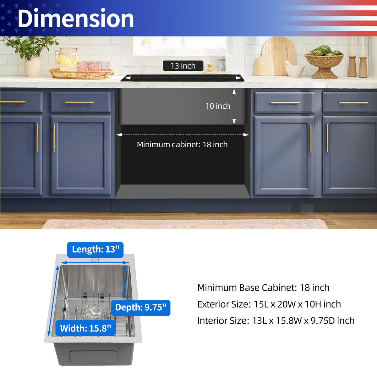 Drop-In Single Bowl Kitchen Sink, Stainless Steel (SS16)