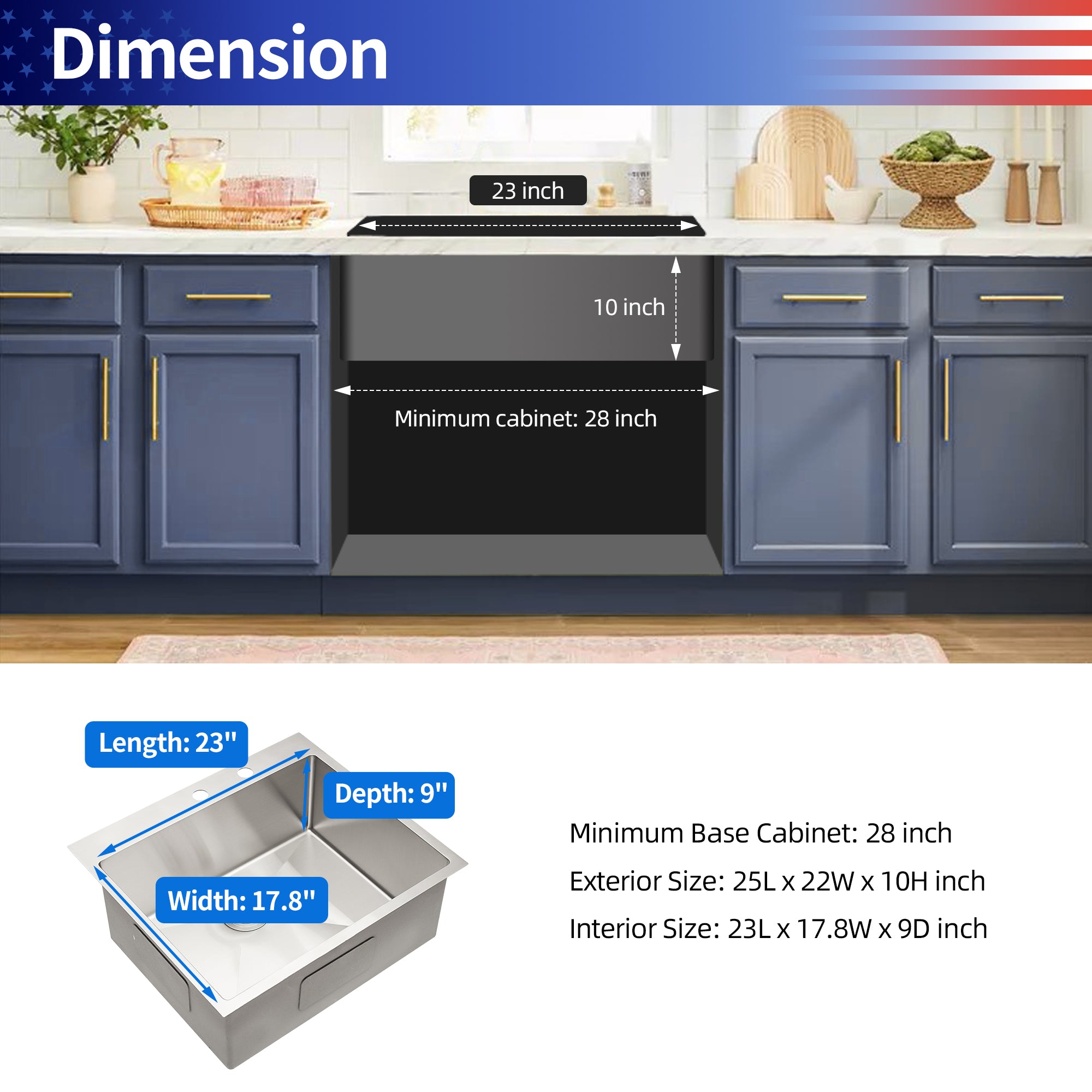 Drop-In Single Bowl Kitchen Sink, Stainless Steel (SS16)
