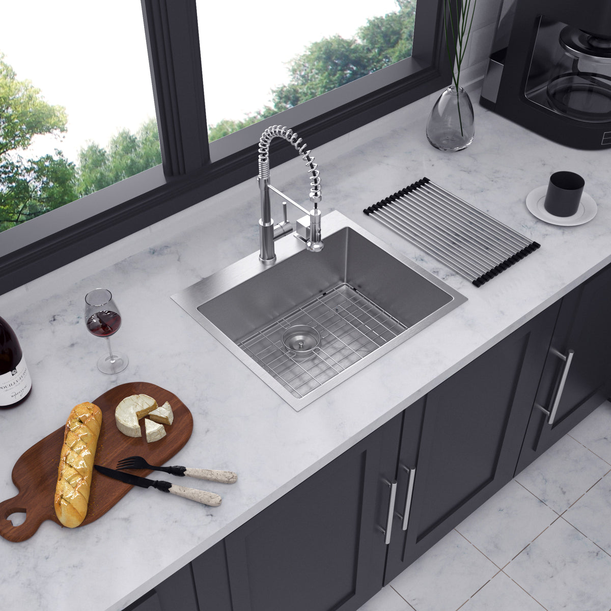 Drop-In Single Bowl Kitchen Sink, Stainless Steel (SS16)