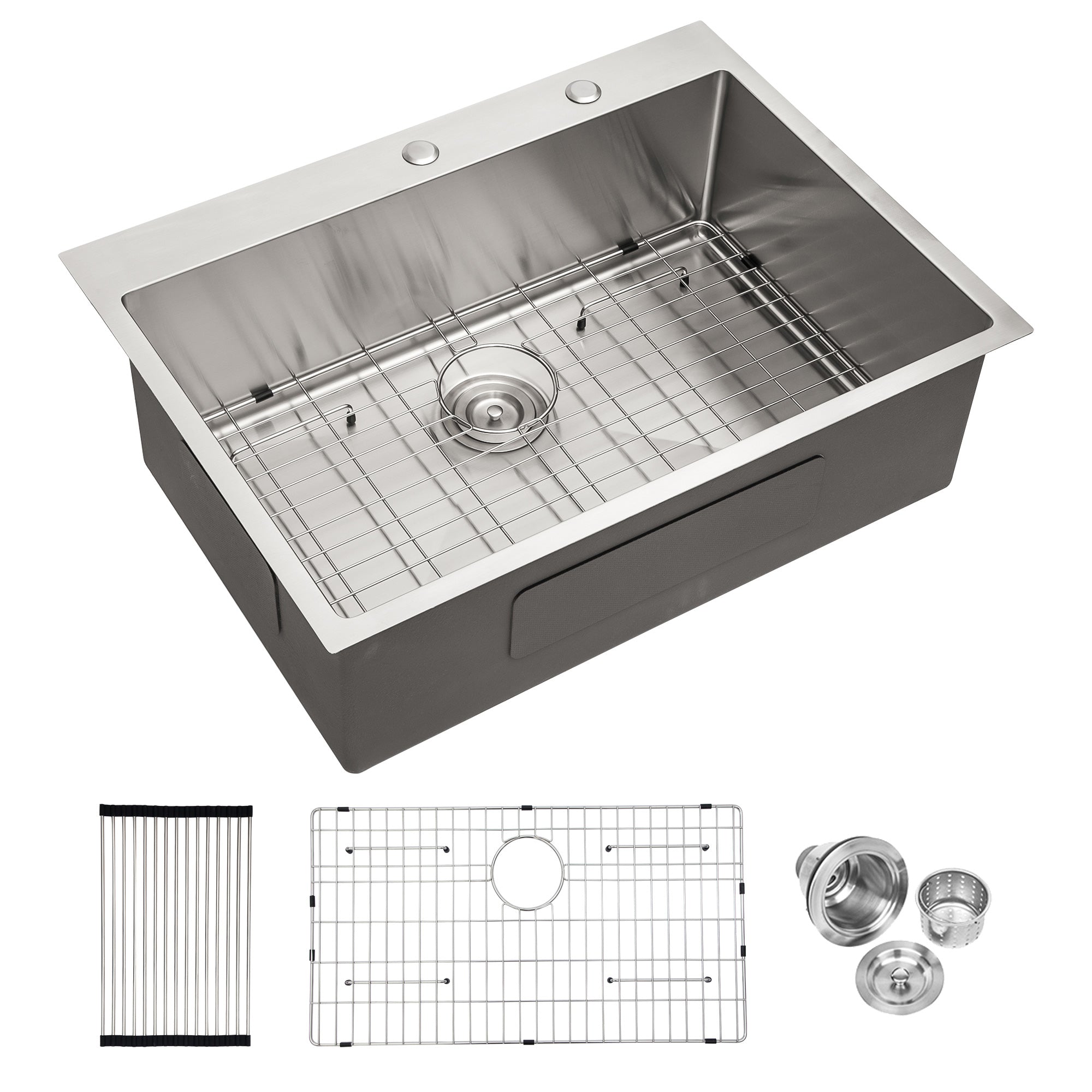 Drop-In Single Bowl Kitchen Sink, Stainless Steel (SS16)