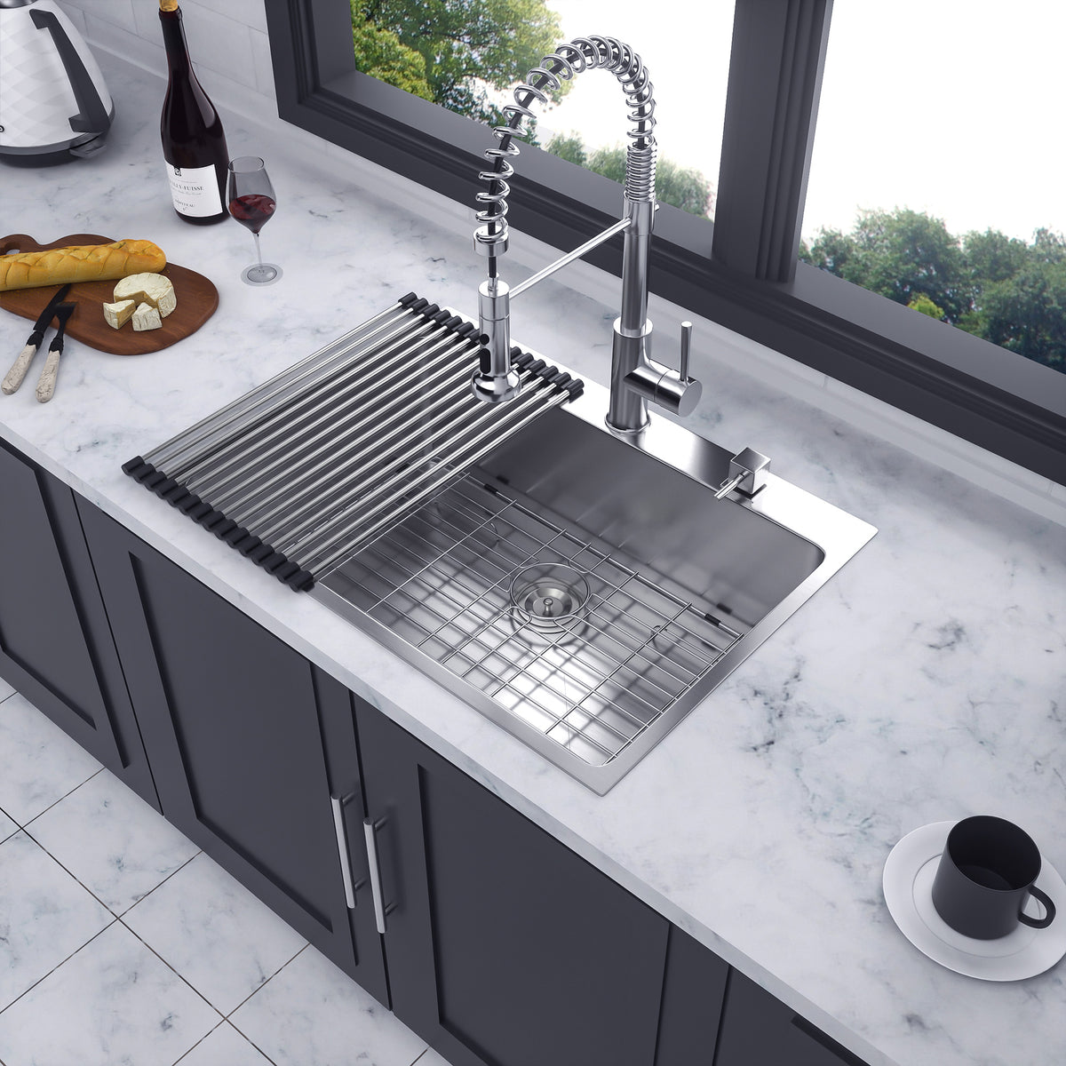 Drop-In Single Bowl Kitchen Sink, Stainless Steel (SS16)