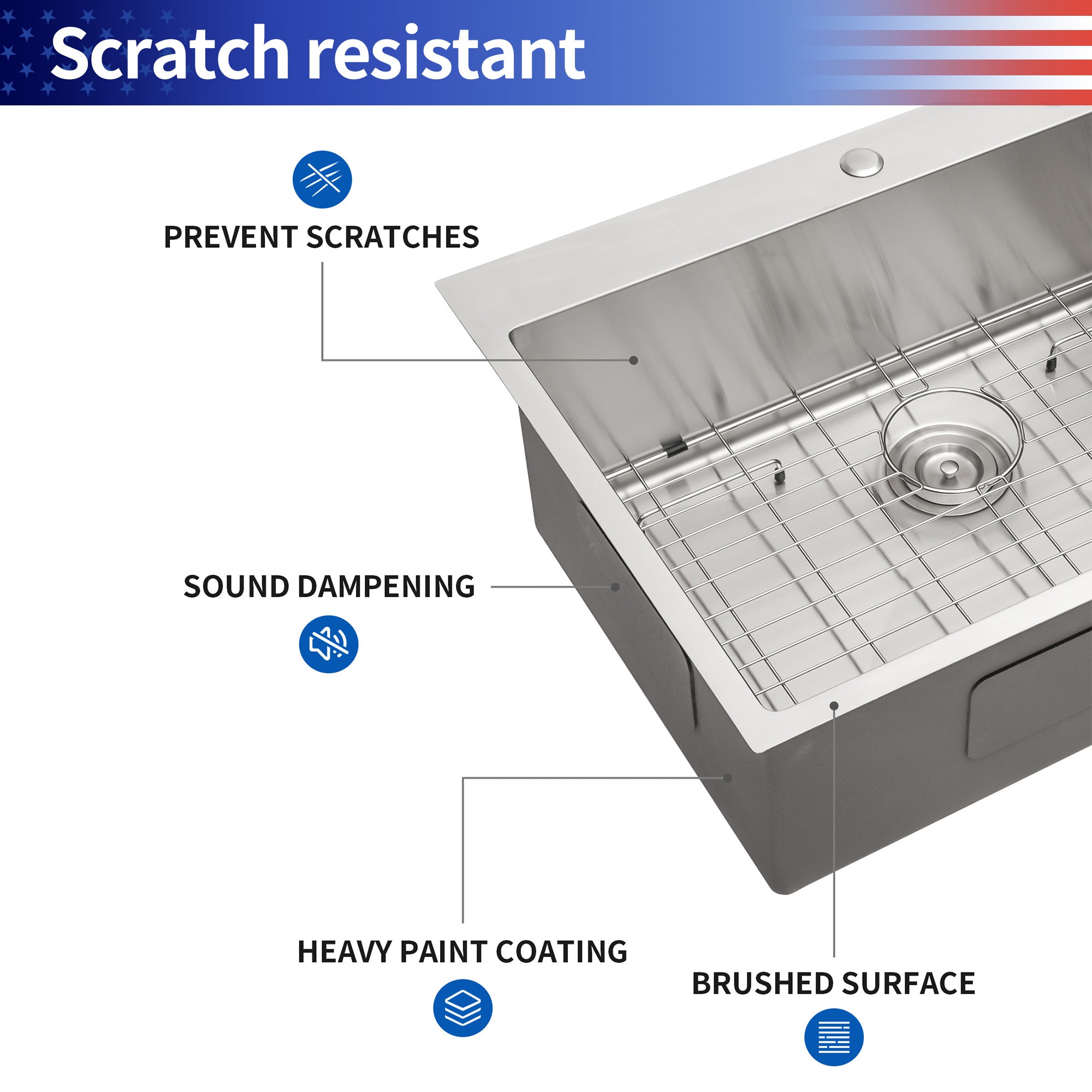 Drop-In Single Bowl Kitchen Sink, Stainless Steel (SS16)