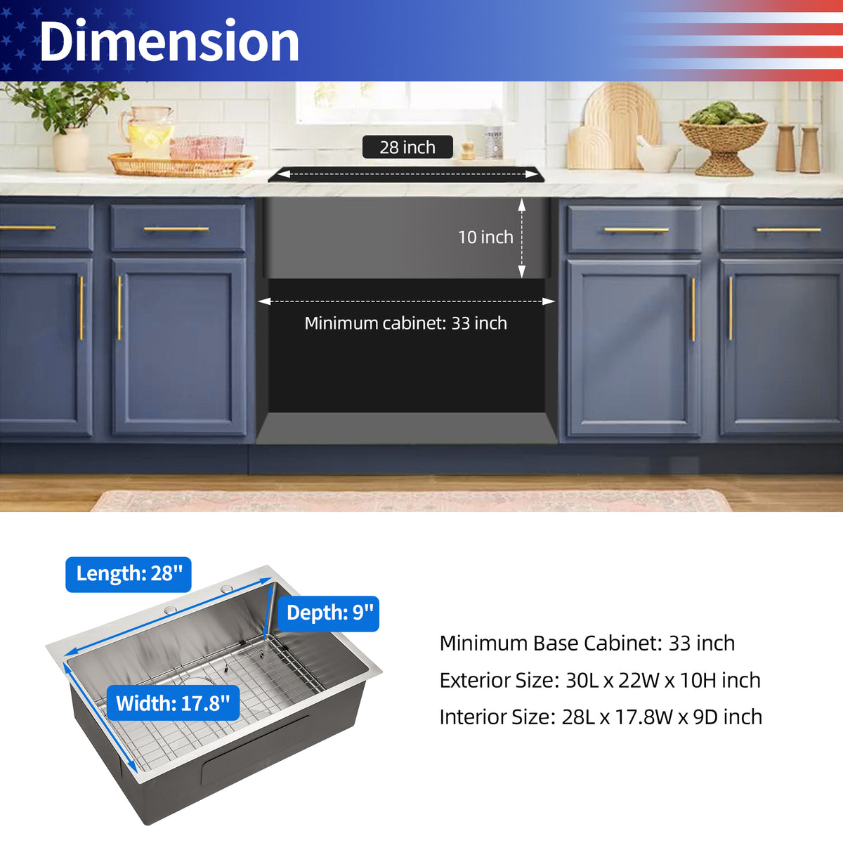 Drop-In Single Bowl Kitchen Sink, Stainless Steel (SS16)