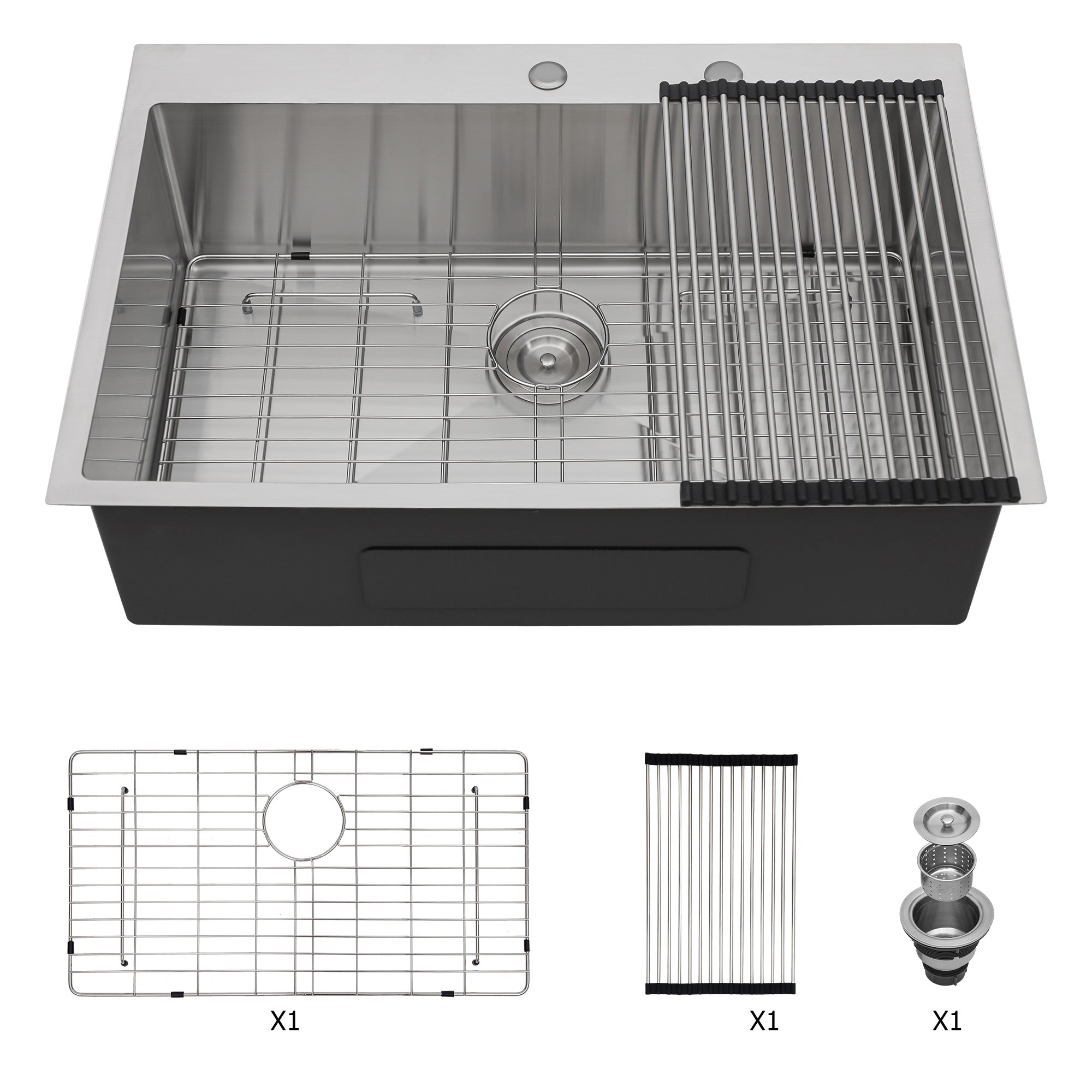 Drop-In Single Bowl Kitchen Sink, Stainless Steel (SS16)