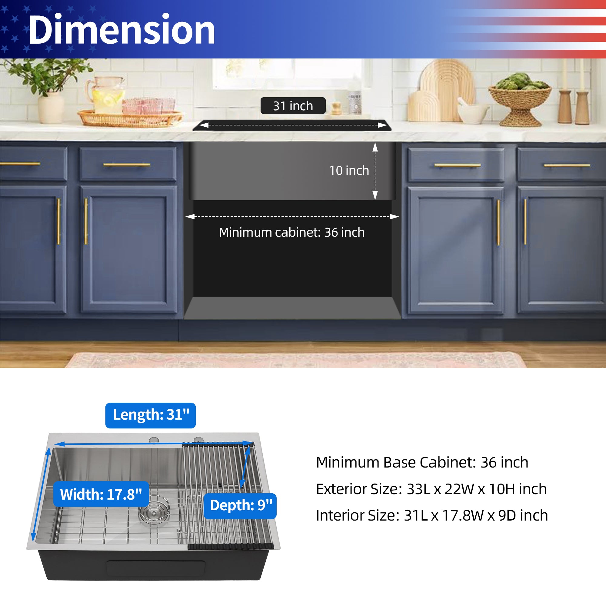 Drop-In Single Bowl Kitchen Sink, Stainless Steel (SS16)