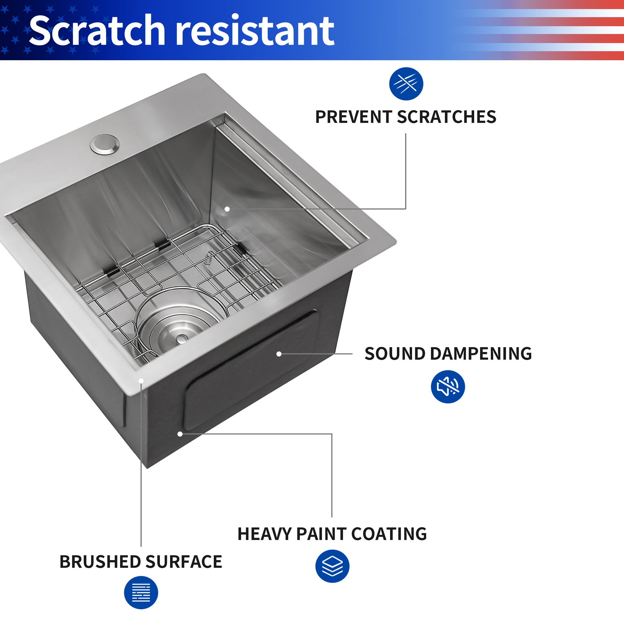Évier de cuisine en acier inoxydable à cuve simple à encastrer avec poste de travail RX-SS18