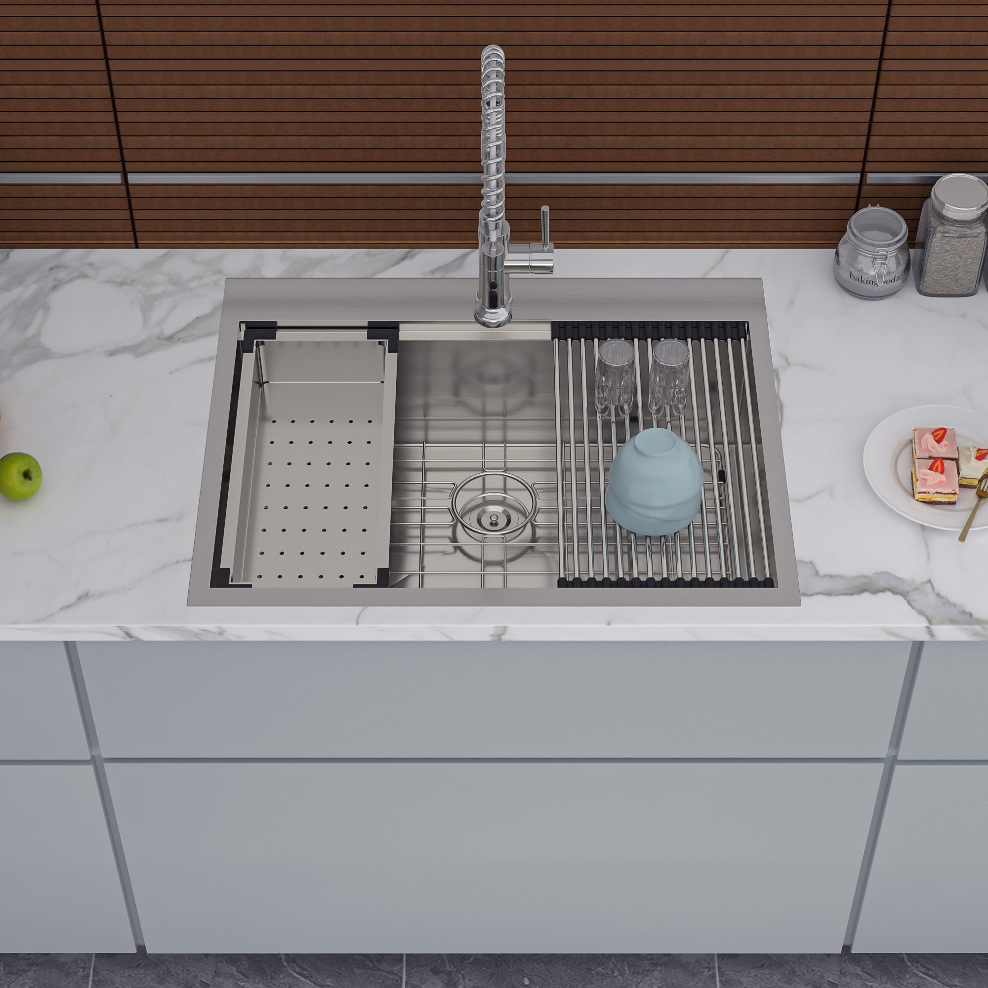 Évier de cuisine en acier inoxydable à cuve simple à encastrer avec poste de travail RX-SS18