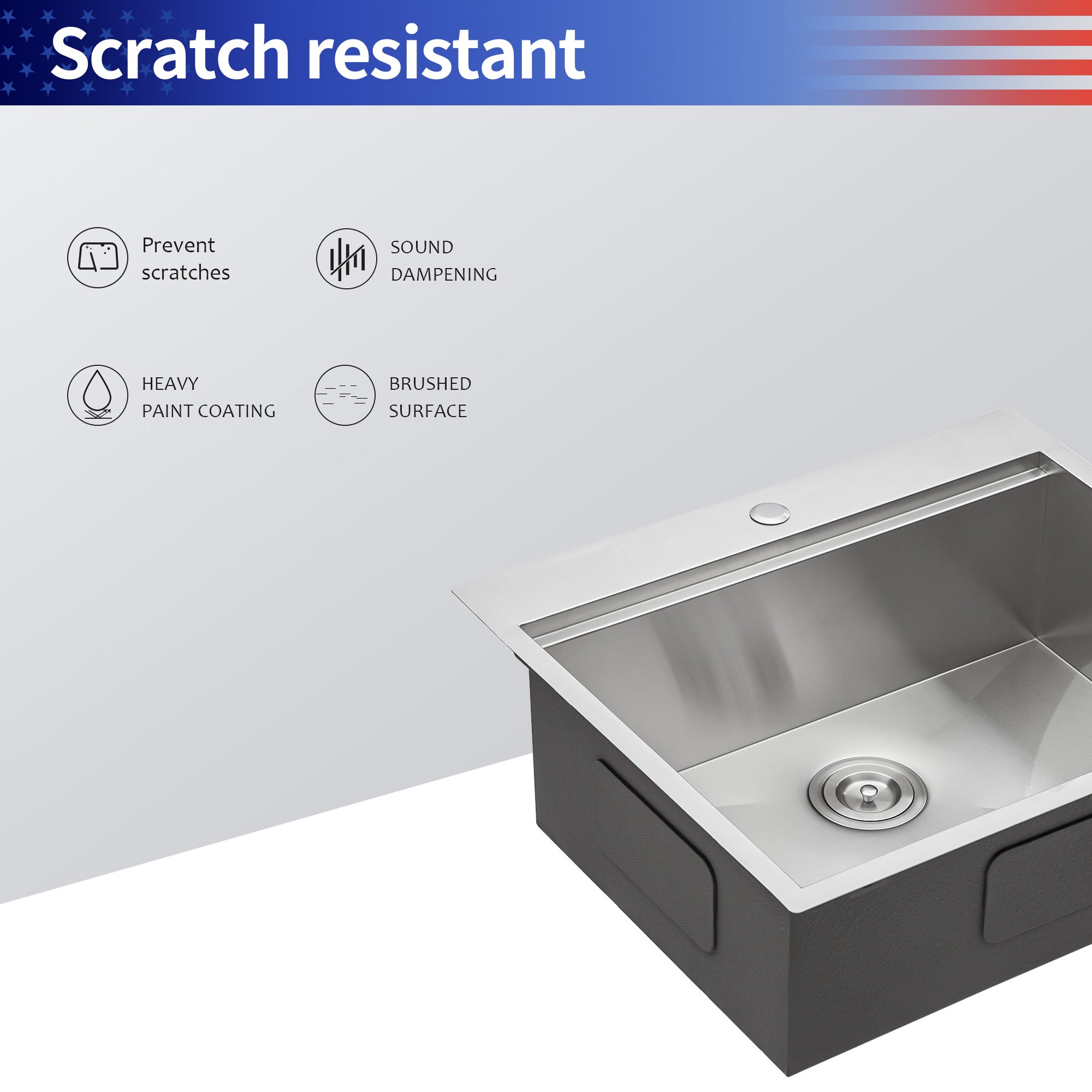 Évier de cuisine en acier inoxydable à cuve simple à encastrer avec poste de travail RX-SS18