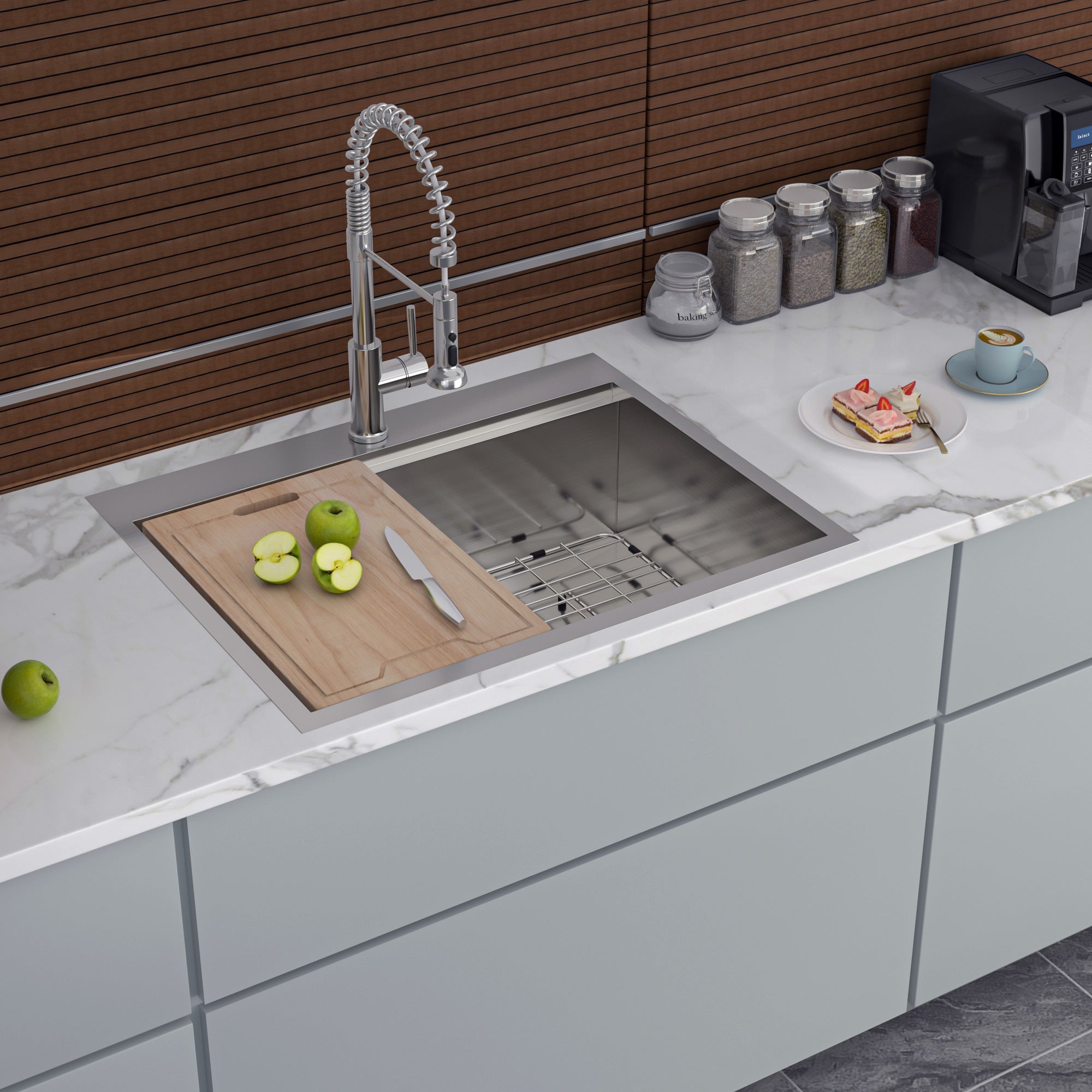 Évier de cuisine en acier inoxydable à cuve simple à encastrer avec poste de travail RX-SS18