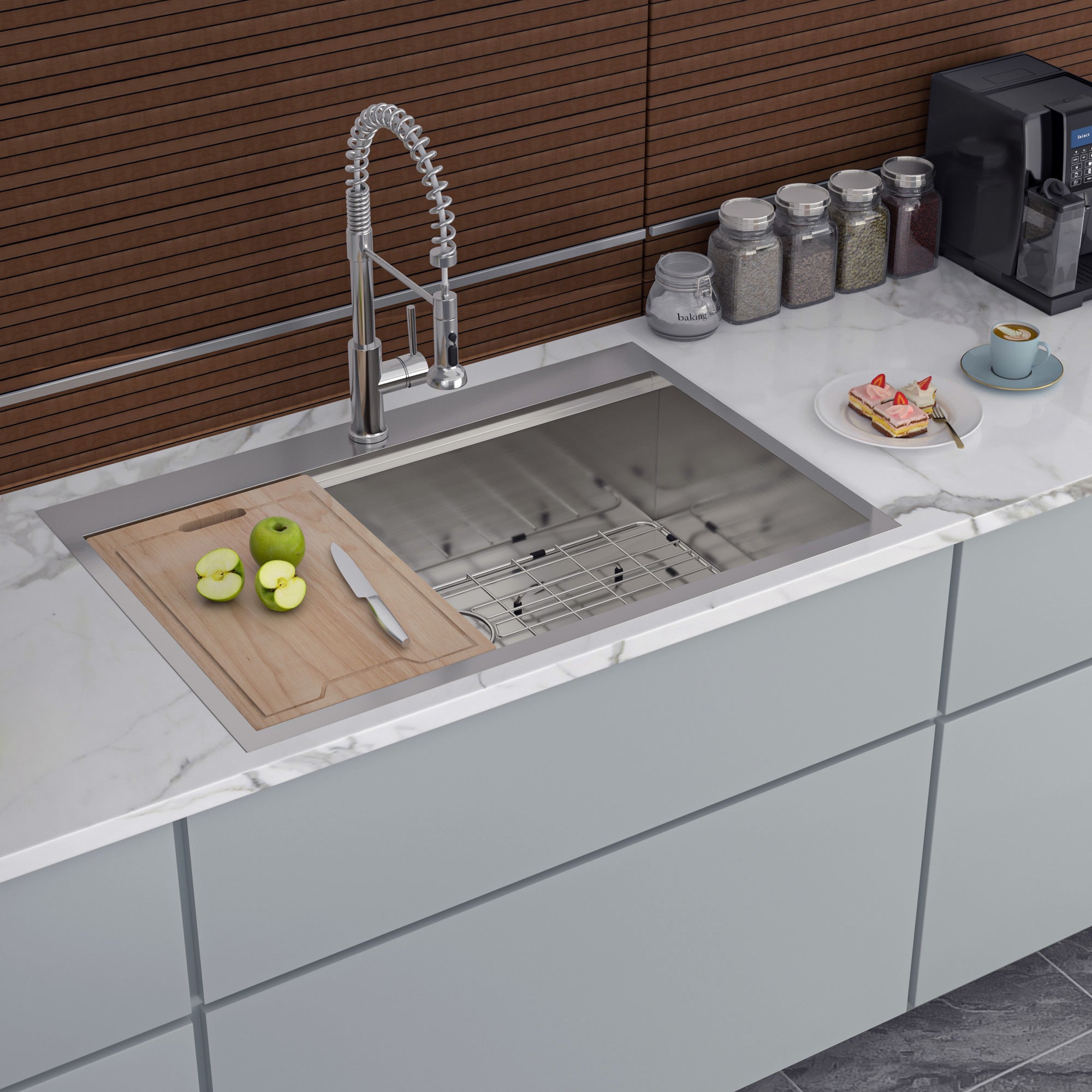 Évier de cuisine en acier inoxydable à cuve simple à encastrer avec poste de travail RX-SS18