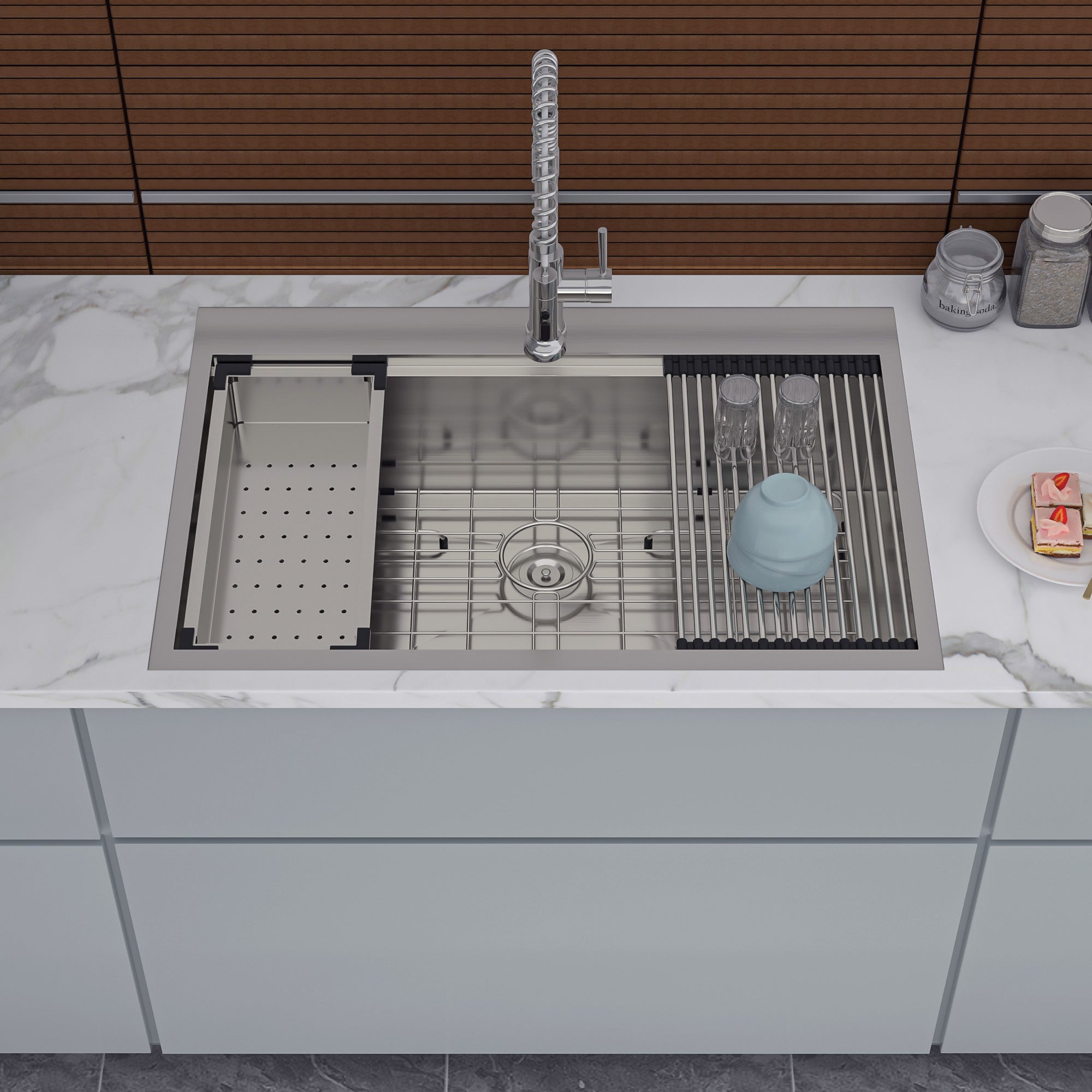 Évier de cuisine en acier inoxydable à cuve simple à encastrer avec poste de travail RX-SS18