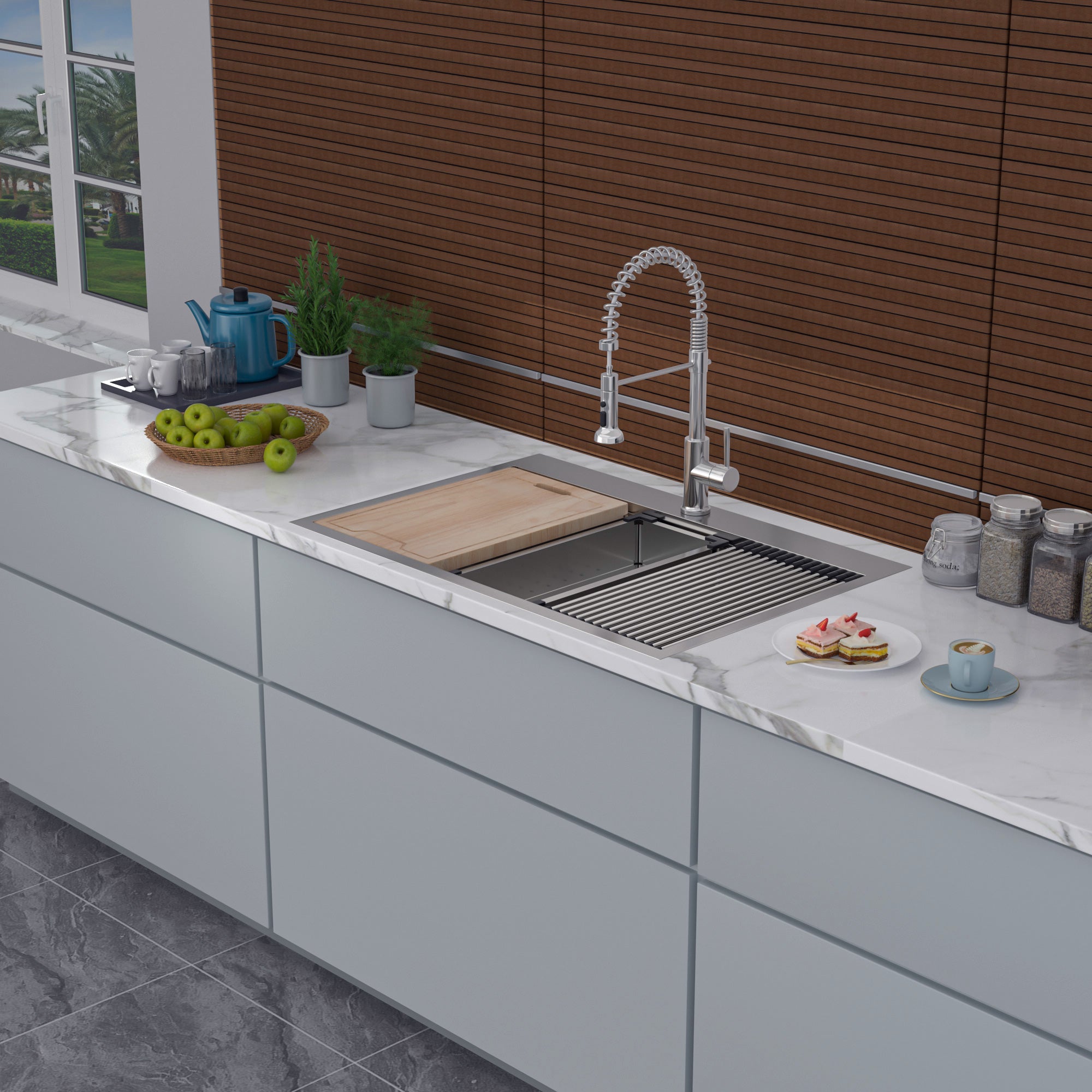 Évier de cuisine en acier inoxydable à cuve simple à encastrer avec poste de travail RX-SS18
