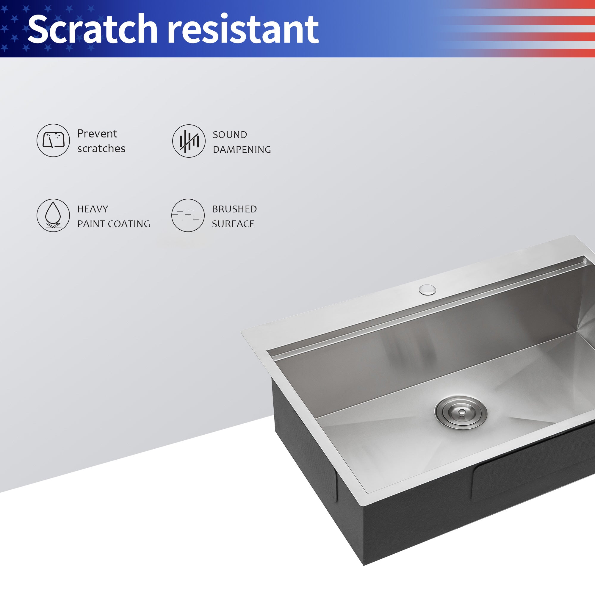 Évier de cuisine en acier inoxydable à cuve simple à encastrer avec poste de travail RX-SS18