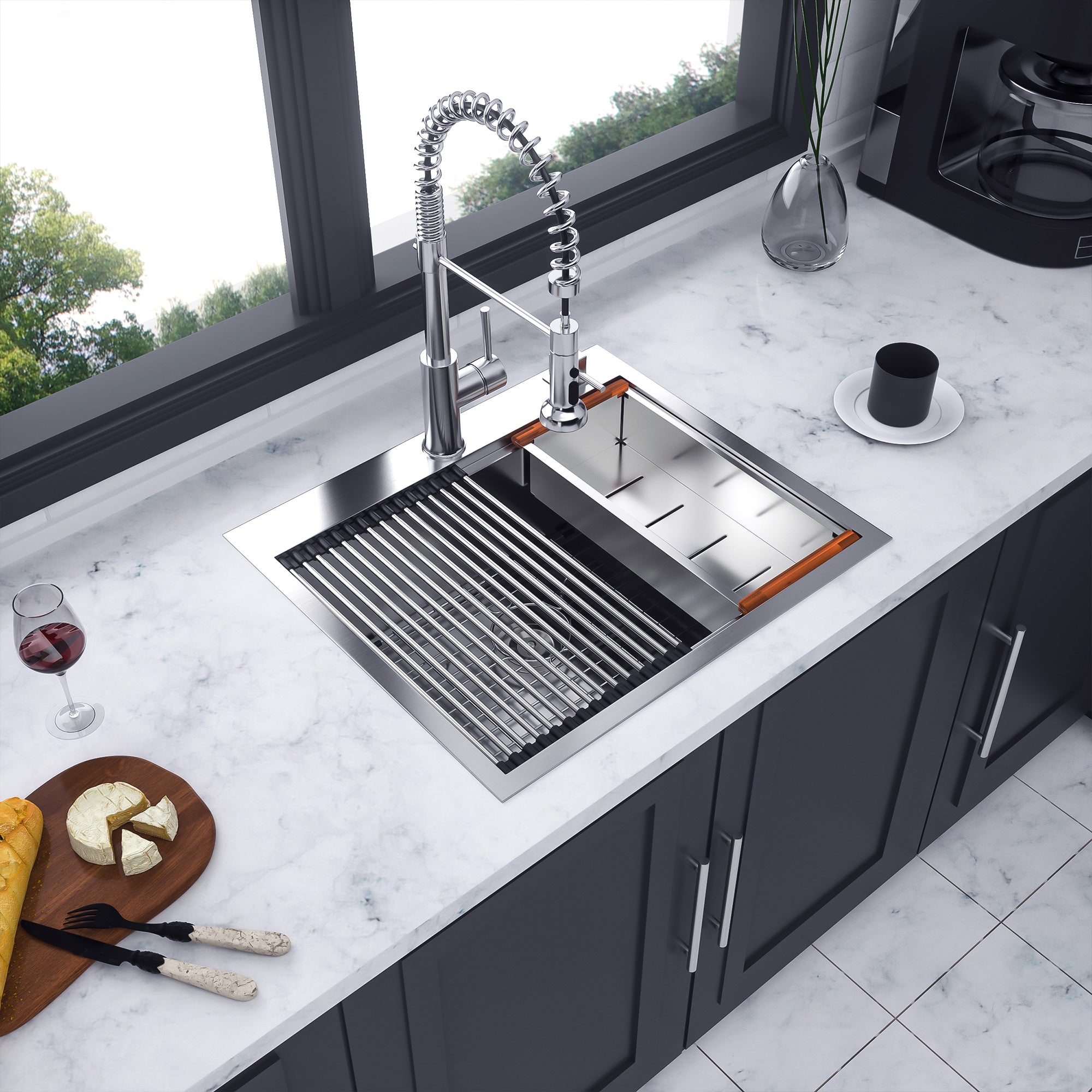 Drop-In Single Bowl Workstation Sink, Stainless Steel (SS19)
