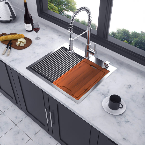 Drop-in Single Bowl Stainless Steel Kitchen Sink with Workstation RX-SS19