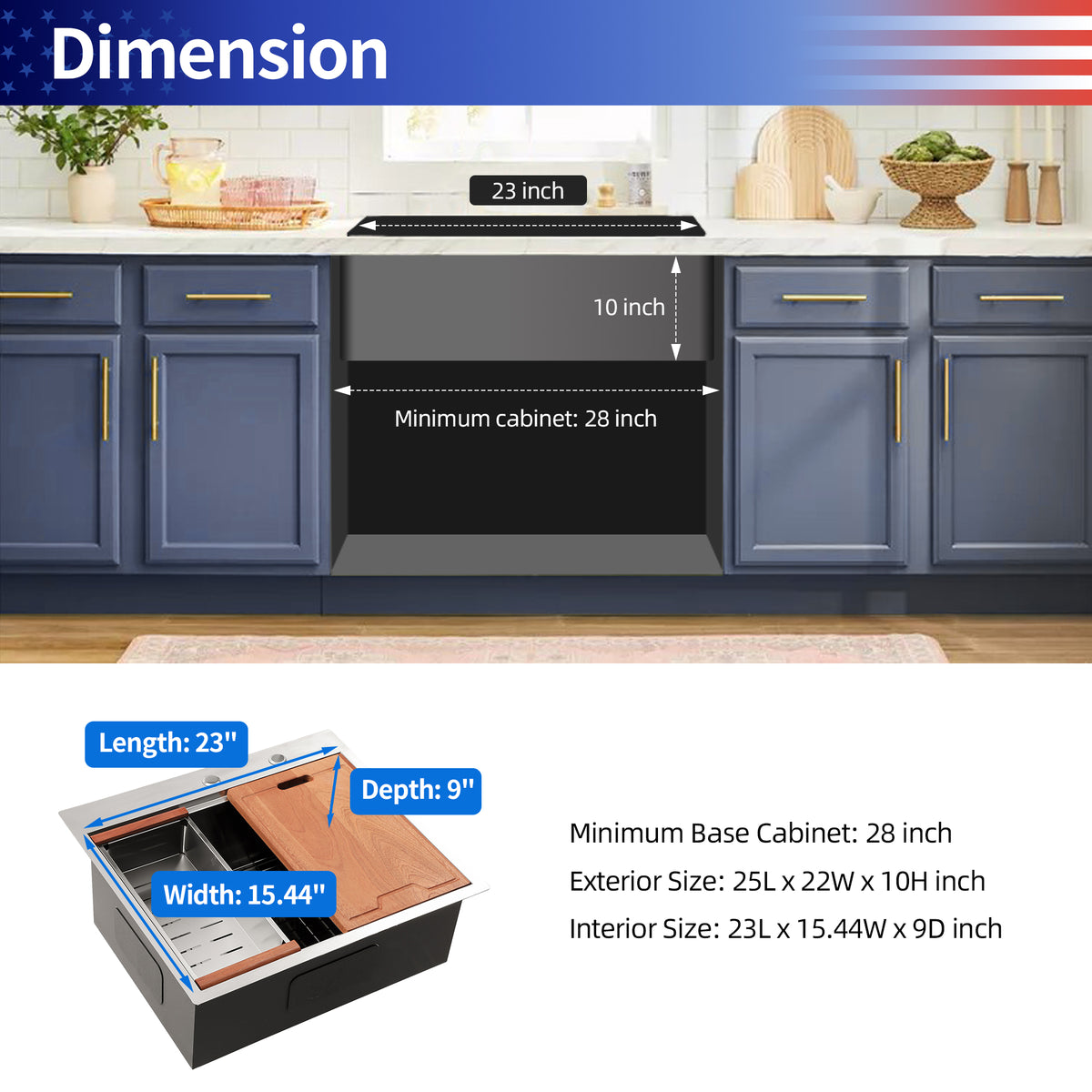 Drop-In Single Bowl Workstation Sink, Stainless Steel (SS19)