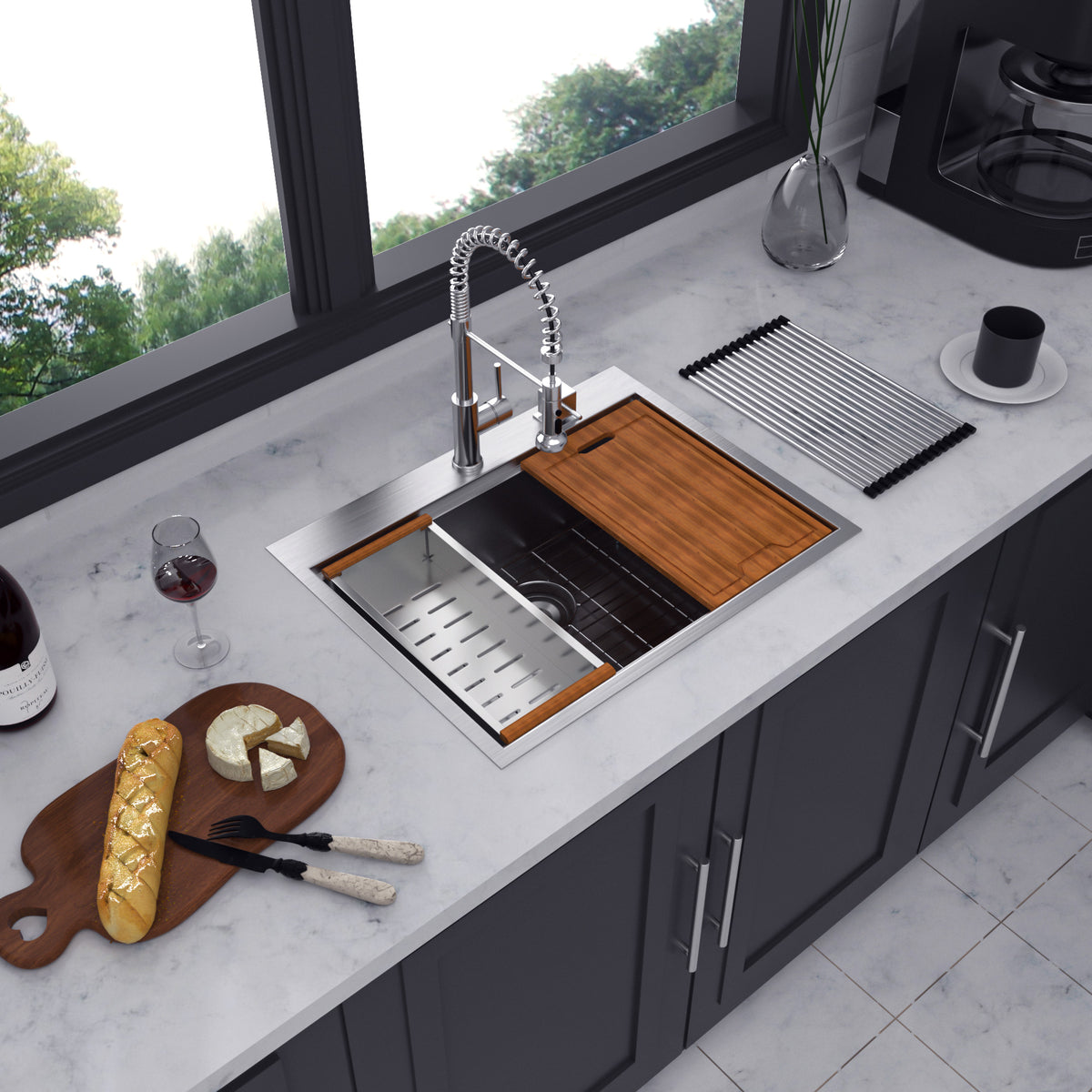 Drop-In Single Bowl Workstation Sink, Stainless Steel (SS19)