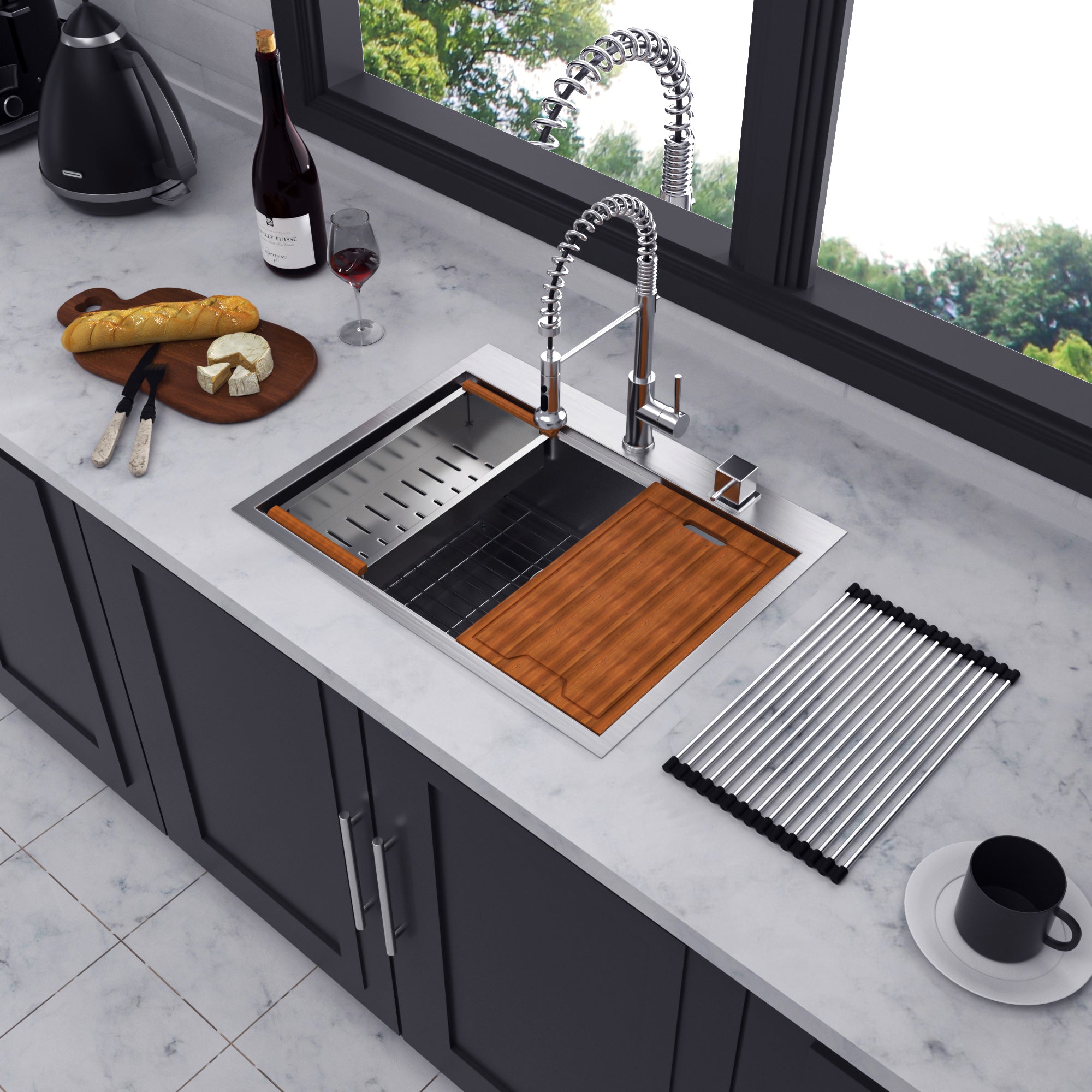 Drop-In Single Bowl Workstation Sink, Stainless Steel (SS19)