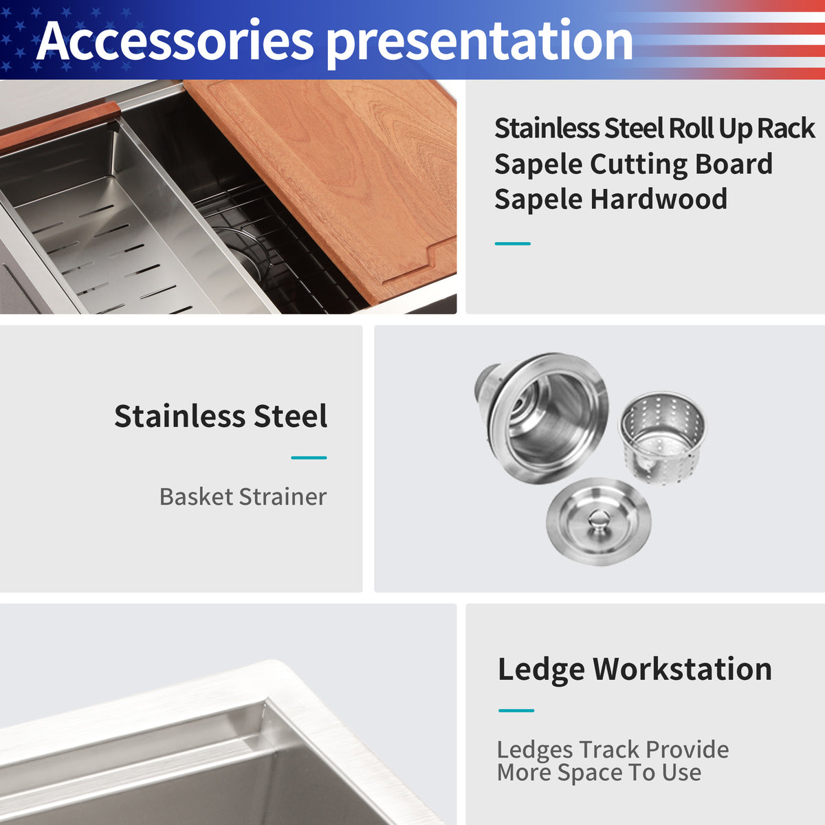 Drop-In Single Bowl Workstation Sink, Stainless Steel (SS19)