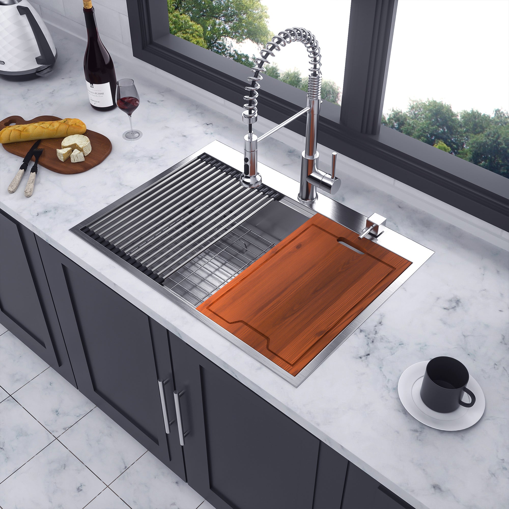 Drop-In Single Bowl Workstation Sink, Stainless Steel (SS19)