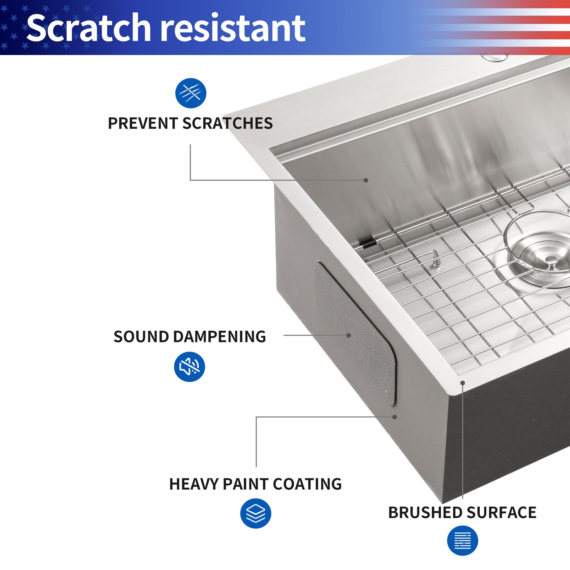 Évier de cuisine en acier inoxydable à cuve simple à encastrer avec poste de travail RX-SS19