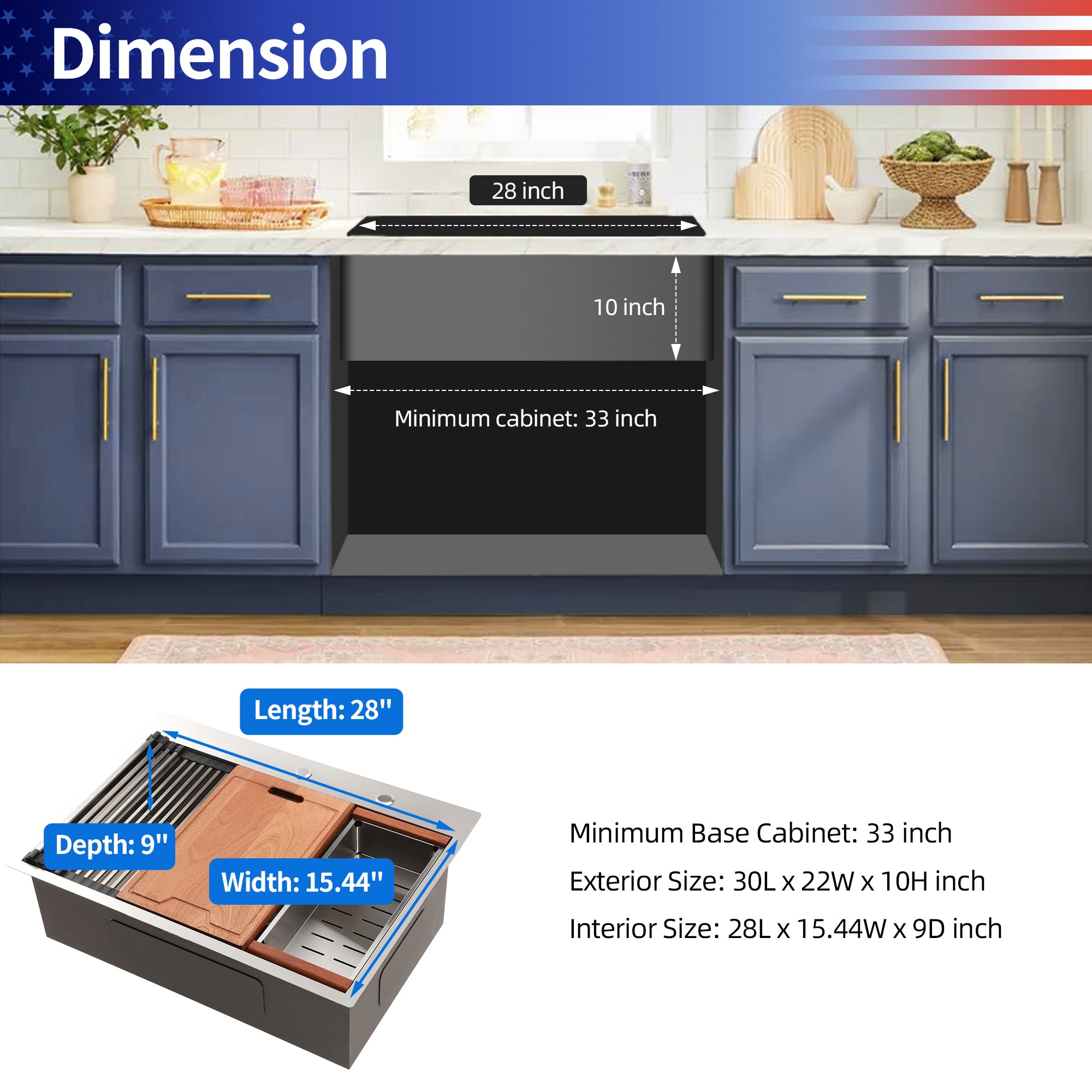 Drop-In Single Bowl Workstation Sink, Stainless Steel (SS19)